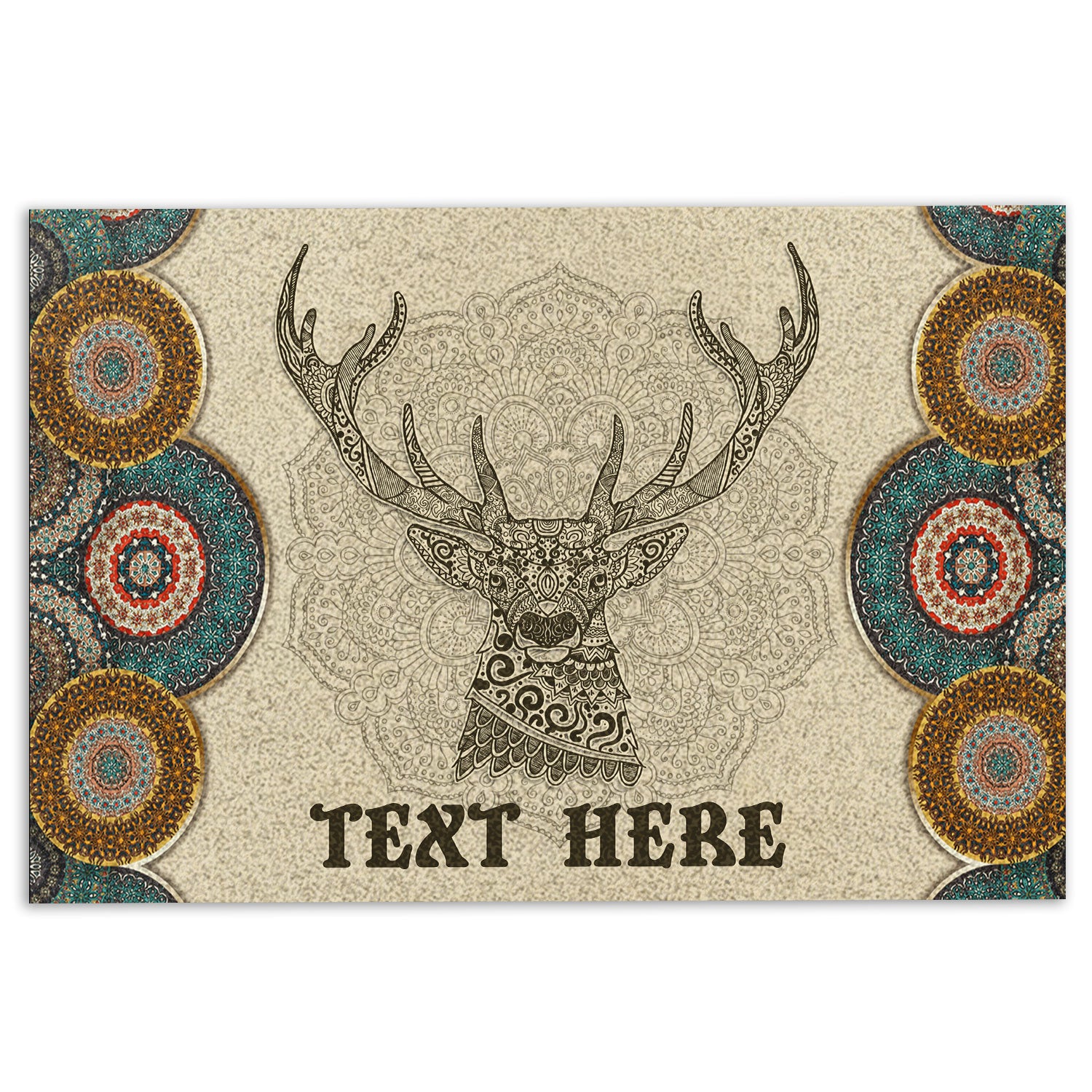 Hunting Rubber Doormat, Deer Hunter Hunting Bohemian Mandala Welcome Doormat, Custom Name Indoor Outdoor Door Mat, Home Decor