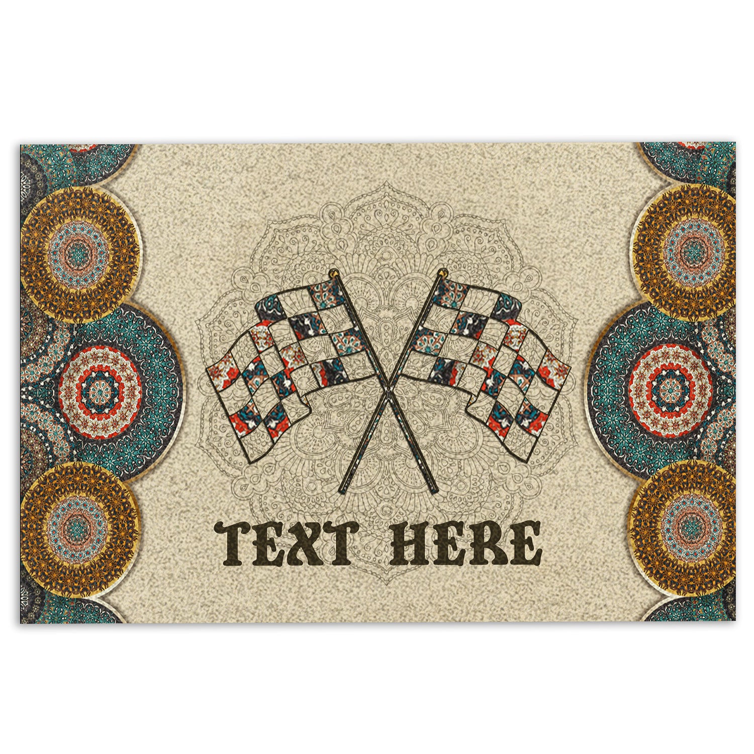 Racing Rubber Doormat, Racing Two Cross Checkered Flag Mandala Welcome Doormat, Custom Name Indoor Outdoor Door Mat, Home Decor