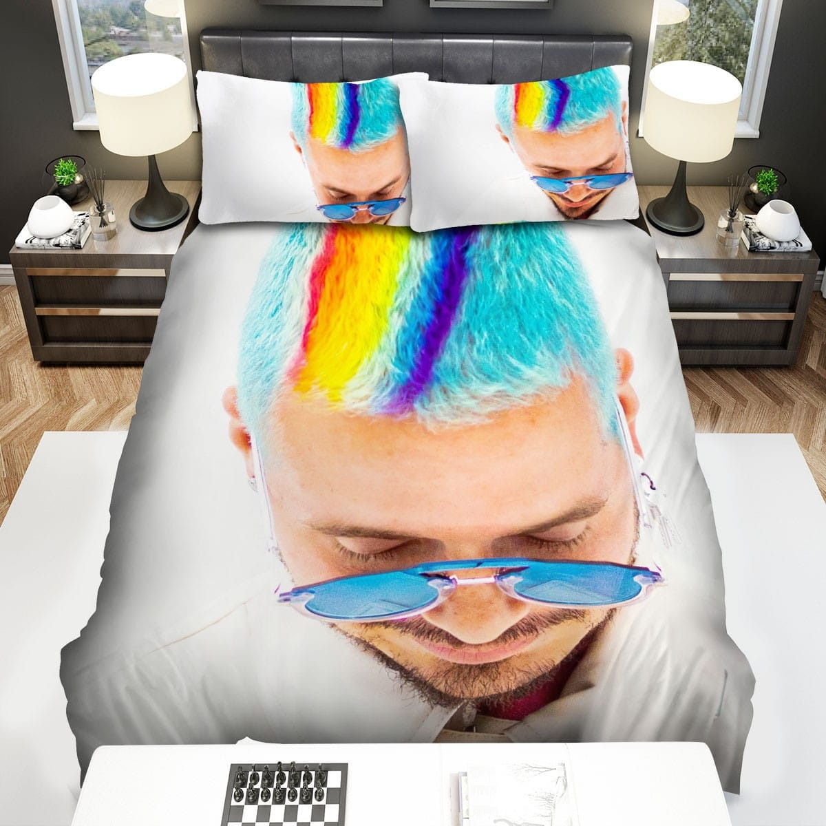 J Balvin Rainbow Head Bedding Set, Gift For Christmas, Birthday, Thanksgiving