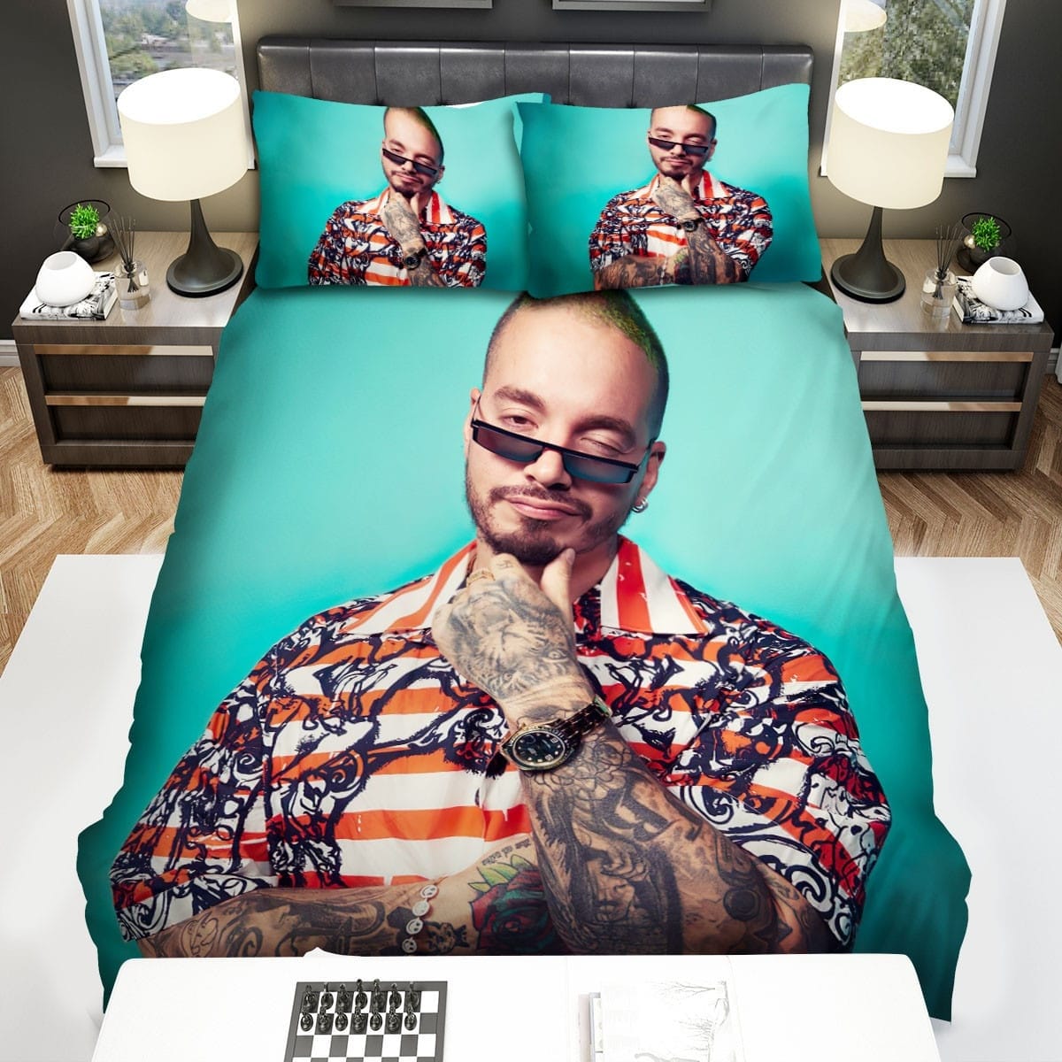 J Balvin Touching Chin Decorative Bedding Sets with Duvet Cover, Flatsheet, Pillowcases