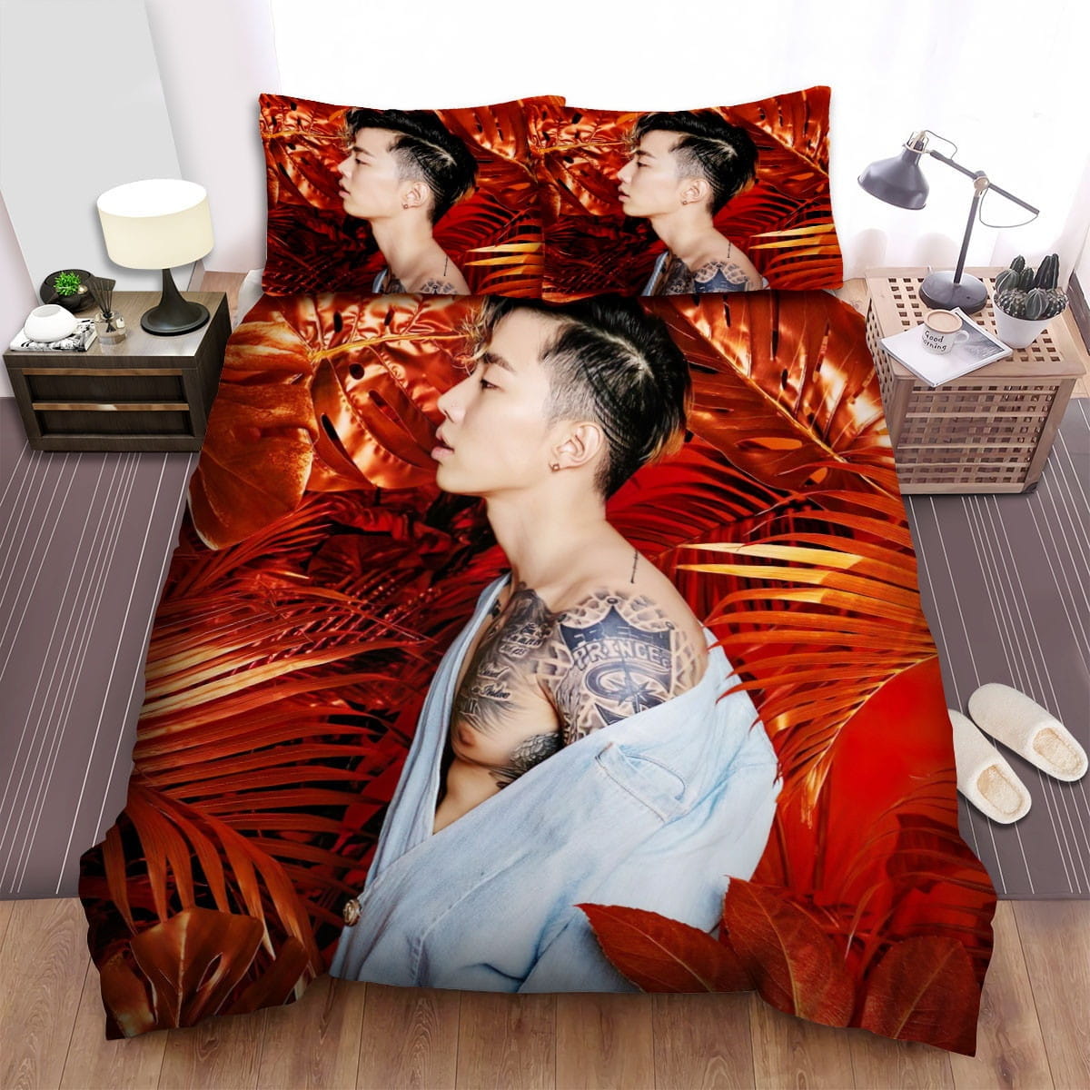 Jay Park Leaves Background Bedding Sets Duvet Cover, Flatsheet, Pillowcases Perfect Gift For Fans