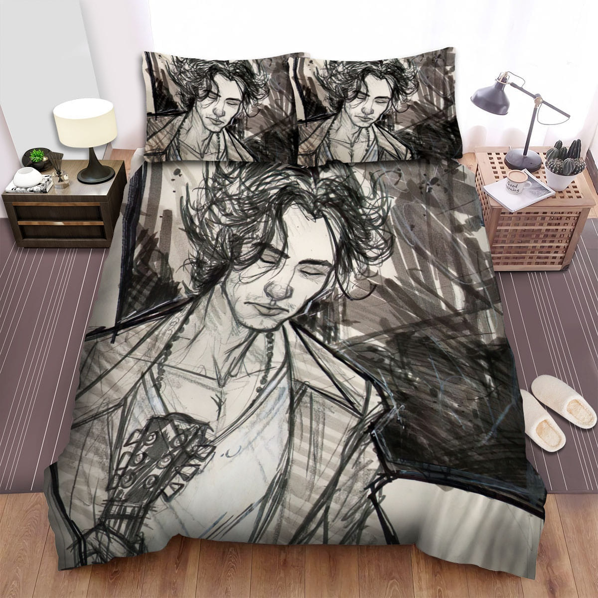 Jeff Buckley Pencil Art Bedding Sets Duvet Cover, Flatsheet, Pillowcases Perfect Gift For Fans