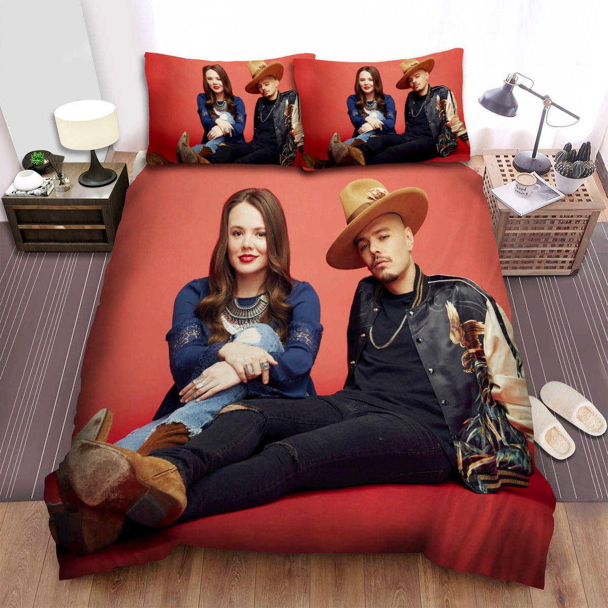 Jesse & Joy Red Background Bedding Sets Duvet Cover, Flatsheet, Pillowcase For Your Lover