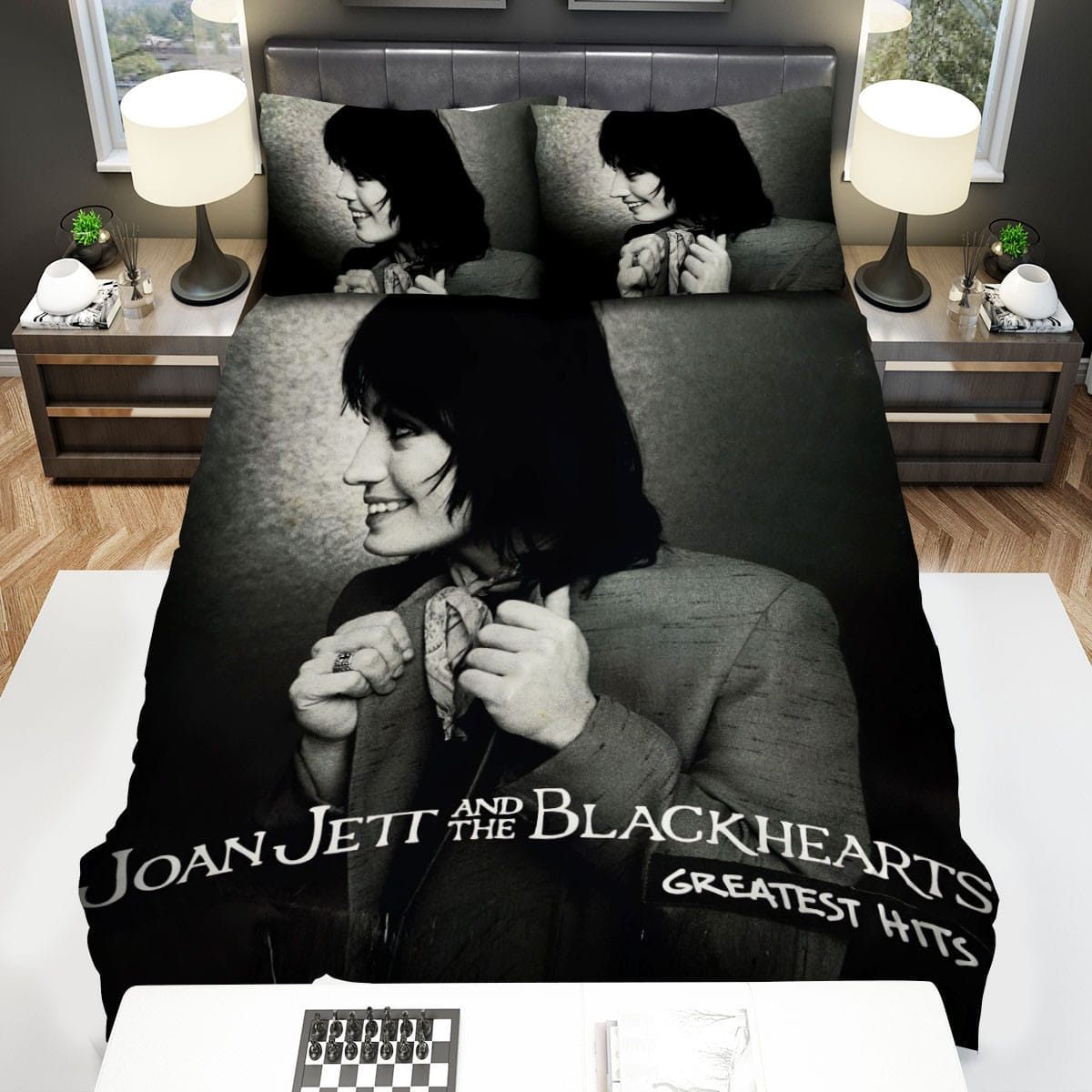 Joan Jett Black And White Bedding Sets Duvet Cover, Flatsheet, Pillowcases Perfect Gift For Fans