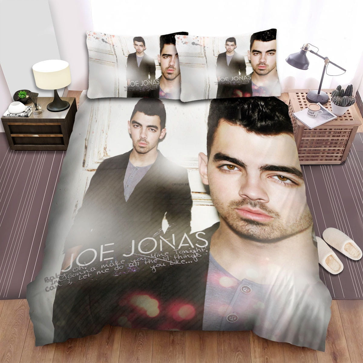 Joe Jonas Wallpaper Bedding Set, Gift For Christmas, Birthday, Thanksgiving