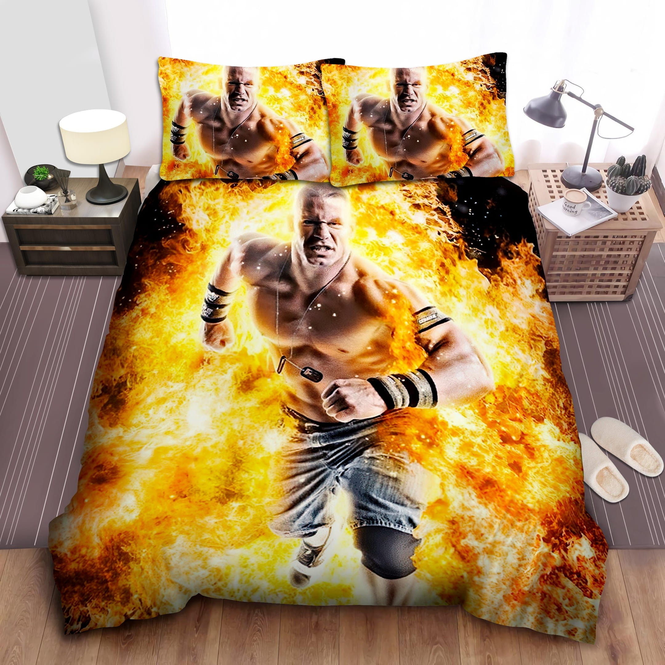 John Cena Is On Fire Bedding Sets, Flatsheet Gift For Wife, Husband, Besties