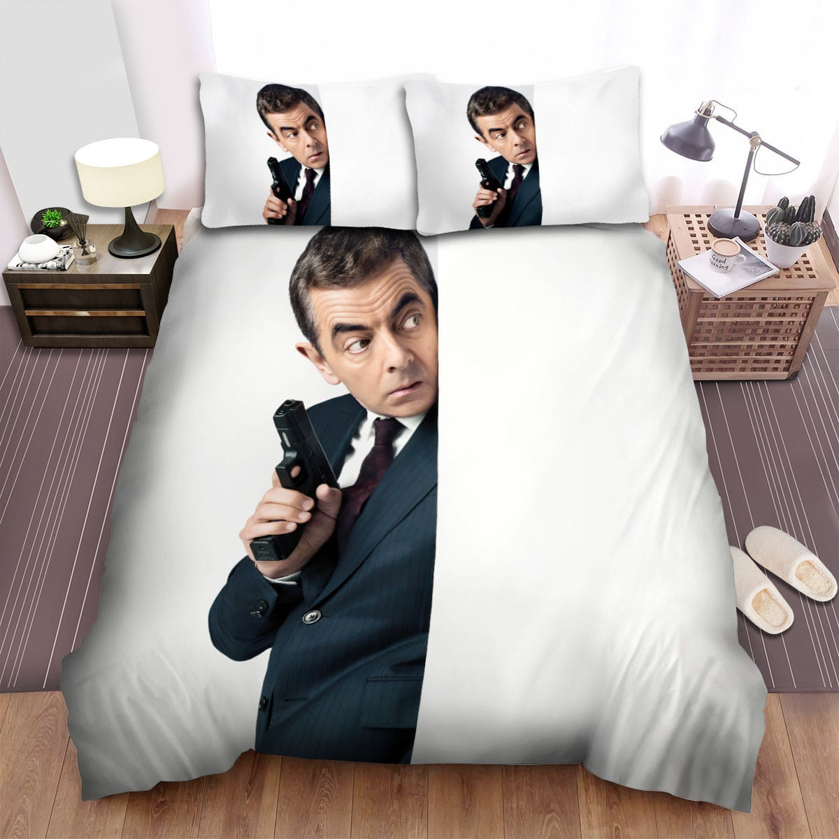 Johnny English White Wall Bedding Sets Duvet Cover, Flatsheet, Pillowcase For Your Lover