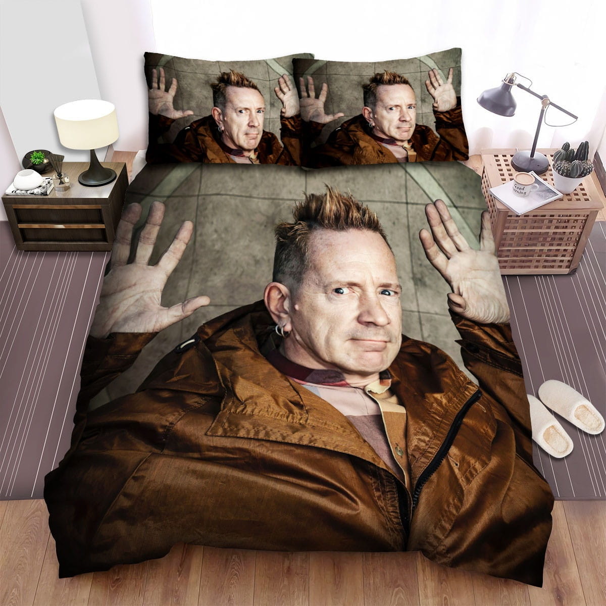 John Lydon Wall Background Bedding Sets, Flatsheet Gift For Christmas, Thanksgiving, Halloween