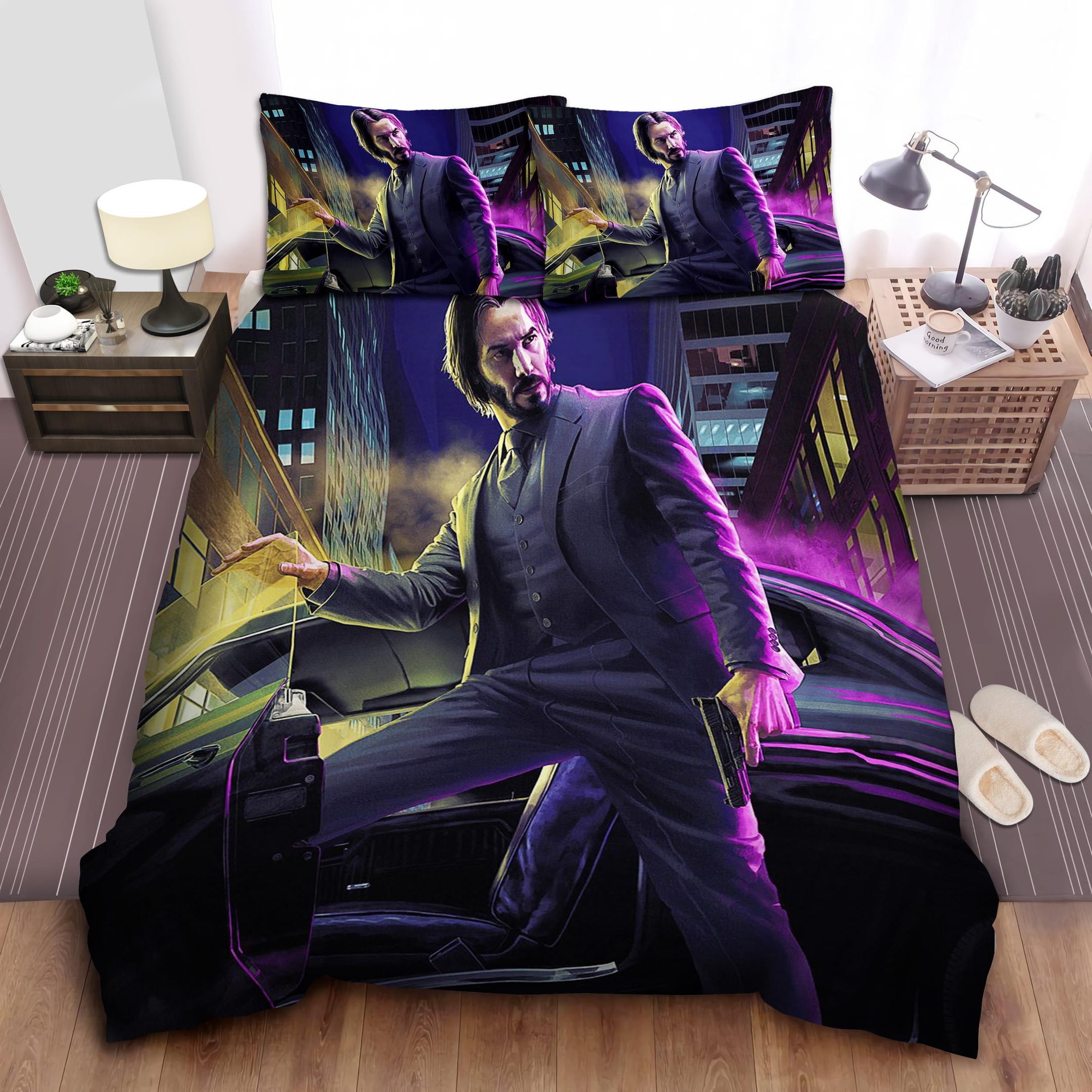 John Wick Car Bedding Sets, Flatsheet Gift For Wife, Husband, Besties