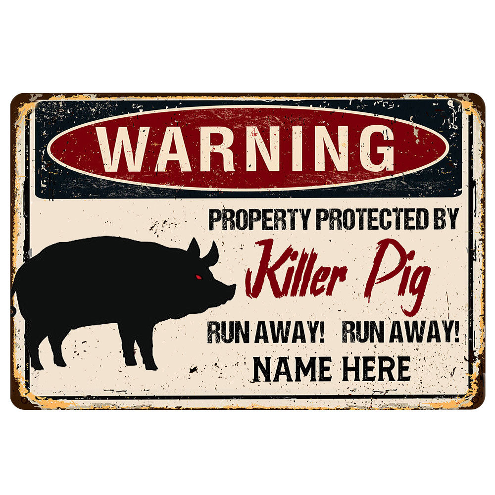 Pig Rubber Doormat, Warning Pig Farm Animal Halloween Funny Welcome Doormat, Custom Name Indoor Outdoor Door Mat, Home Decor