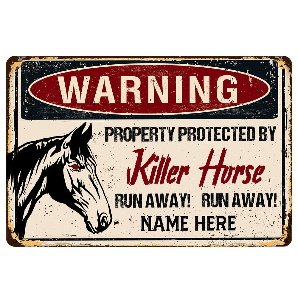 Horse Rubber Doormat, Warning Horse Farm Animal Halloween Welcome Doormat, Custom Name Indoor Outdoor Door Mat, Home Decor