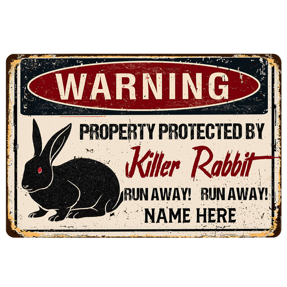 Rabbit Rubber Doormat, Warning Rabbit Bunny Halloween Funny Welcome Doormat, Custom Name Indoor Outdoor Door Mat, Home Decor
