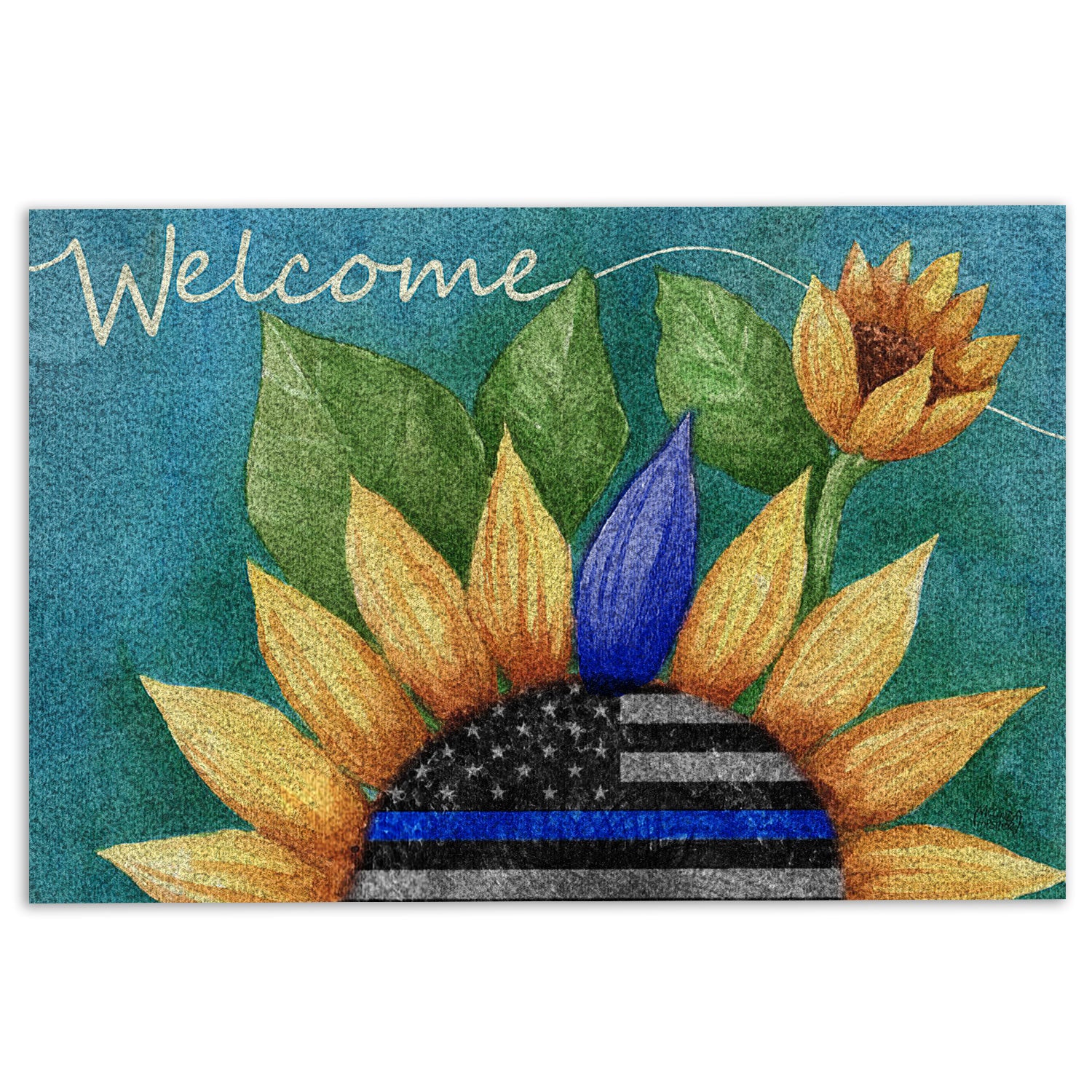 Police Rubber Doormat, Police Sunflower Thin Blue Line Back The Blue Welcome Welcome Doormat, Indoor Outdoor Door Mat, Home Decor