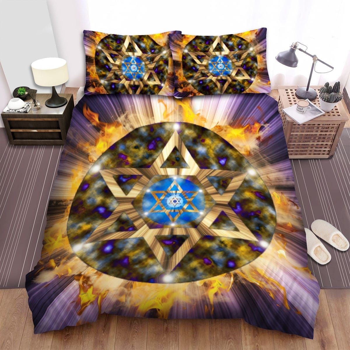 Judaism Star Of David Fire Bedding Sets, Flatsheet Gift For Christmas, Thanksgiving, Halloween