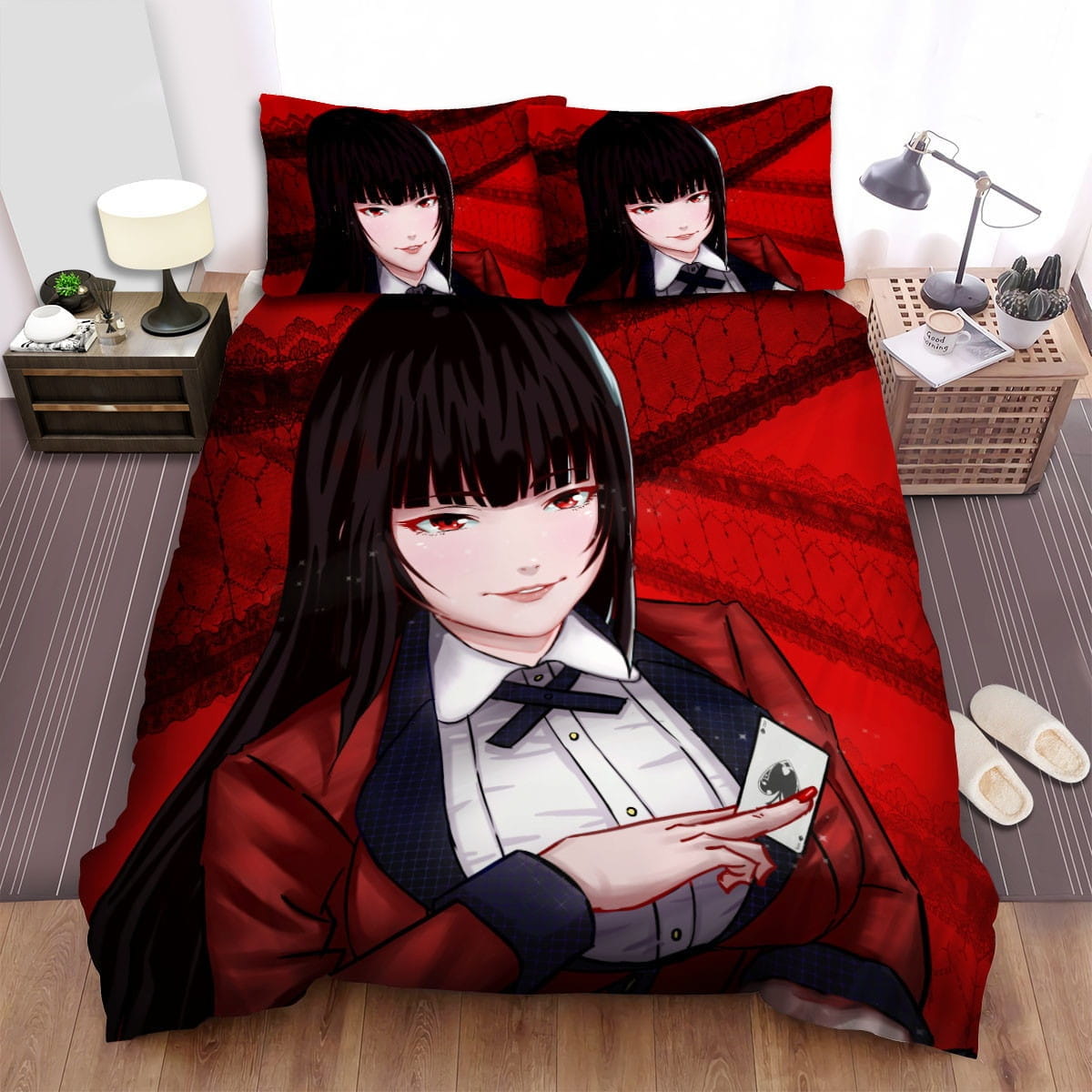 Kakegurui Yumeko In Red Bedding Sets Duvet Cover, Flatsheet, Pillowcase For Your Lover