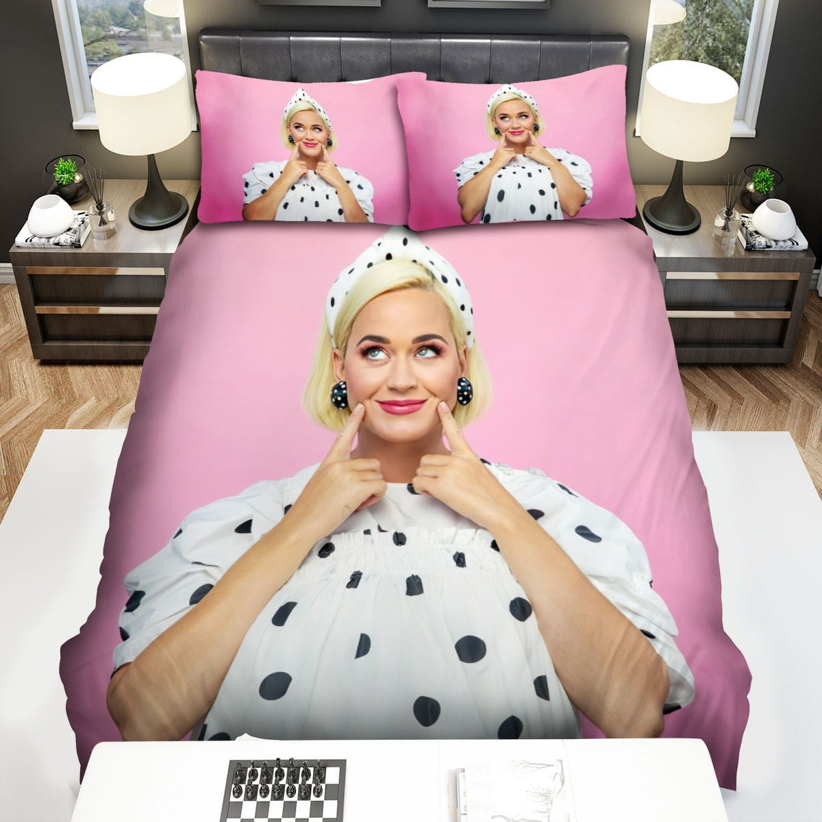Katy Perry Pink Background Bedding Sets, Flatsheet Gift For Christmas, Thanksgiving, Halloween