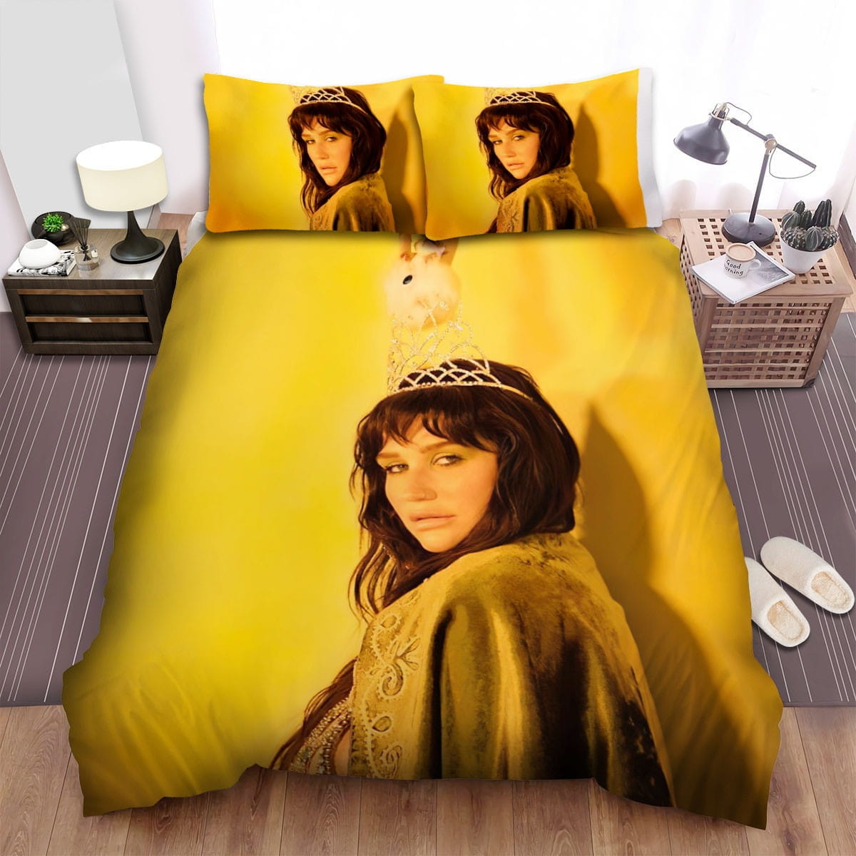 Kesha Yellow Background Bedding Sets, Flatsheet Gift For Christmas, Thanksgiving, Halloween