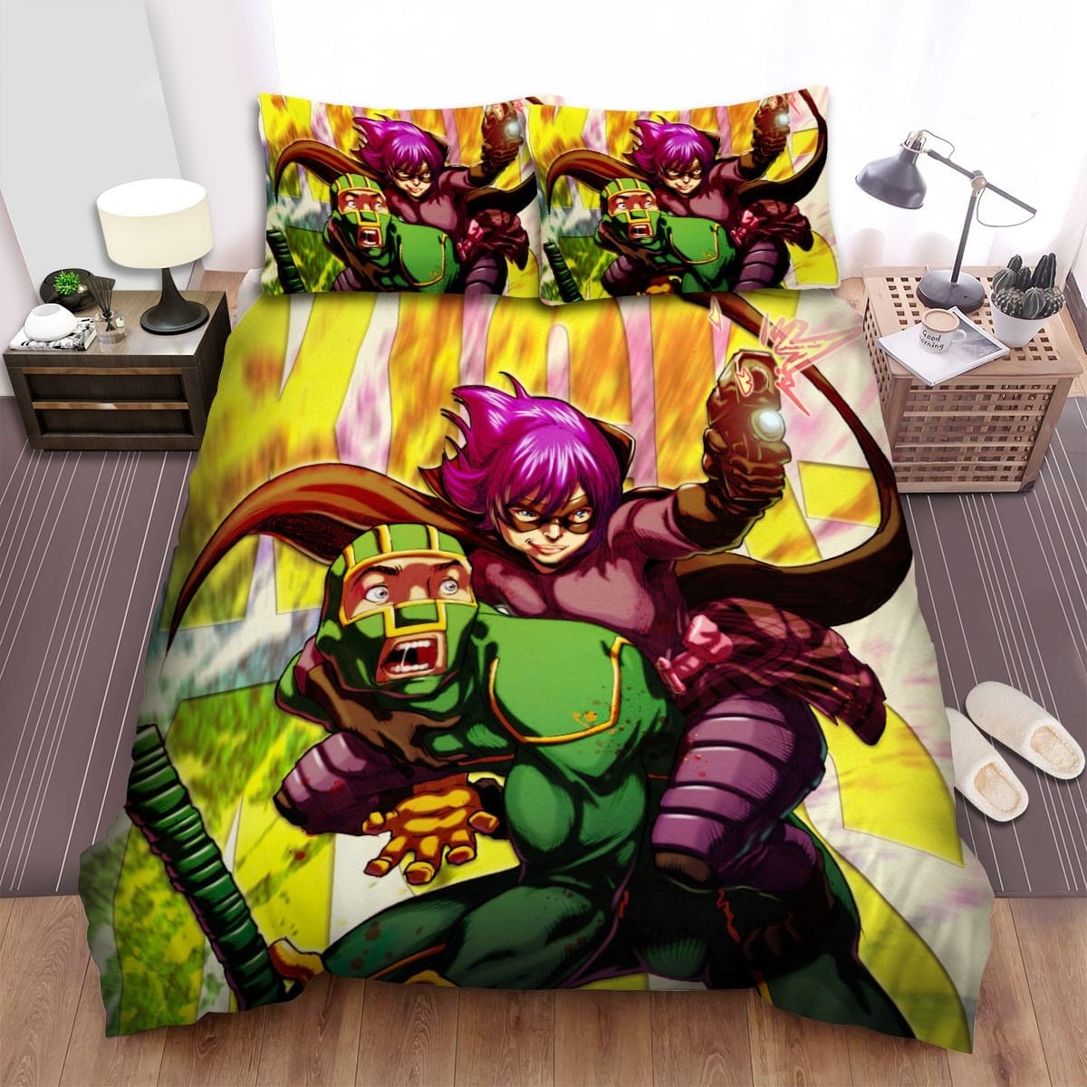 Kick-Ass And Hit-Girl Bedding Sets, Flatsheet Gift For Christmas, Thanksgiving, Halloween