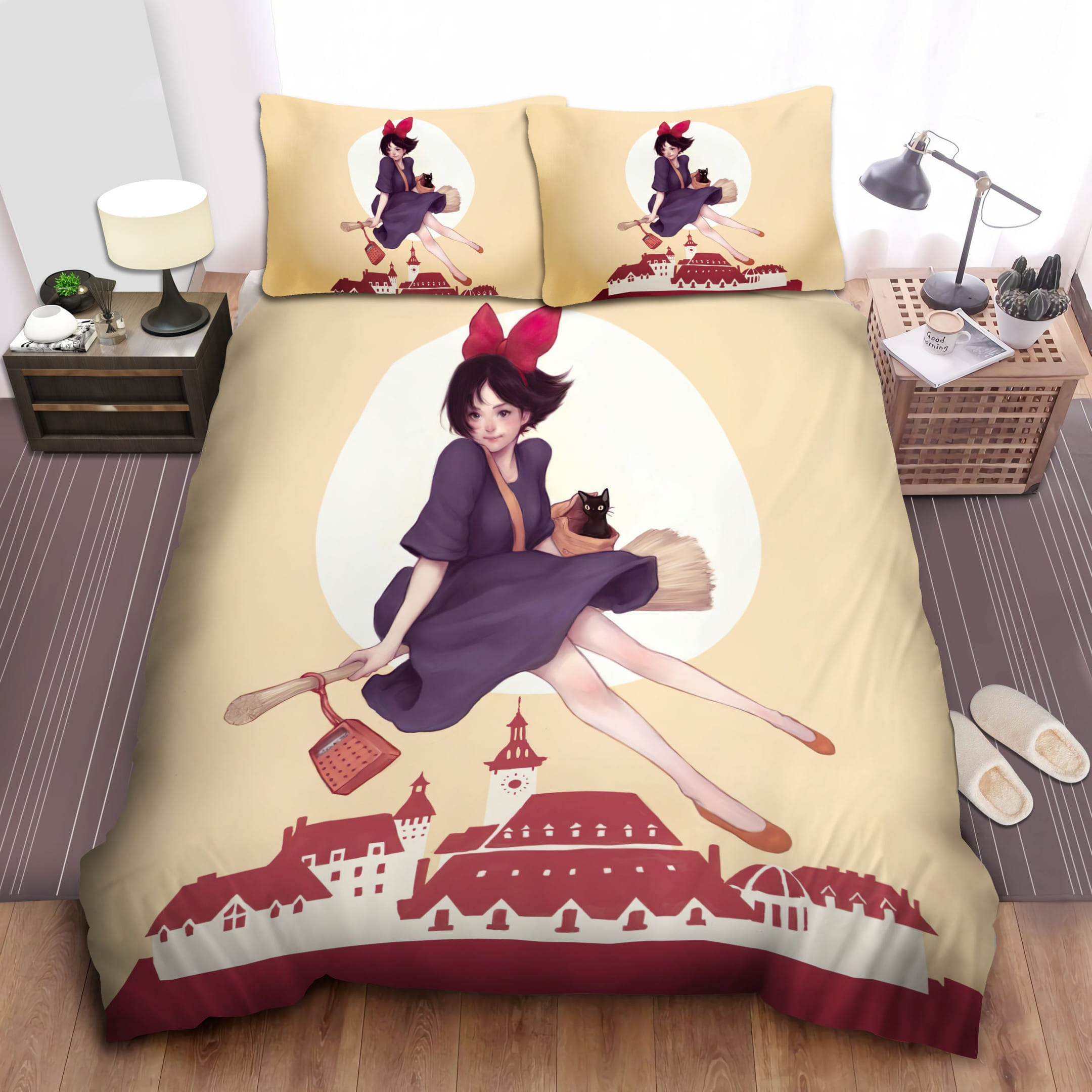 Kiki Flying With Jiji Bedding Sets Duvet Cover, Flatsheet, Pillowcases Perfect Gift For Fans