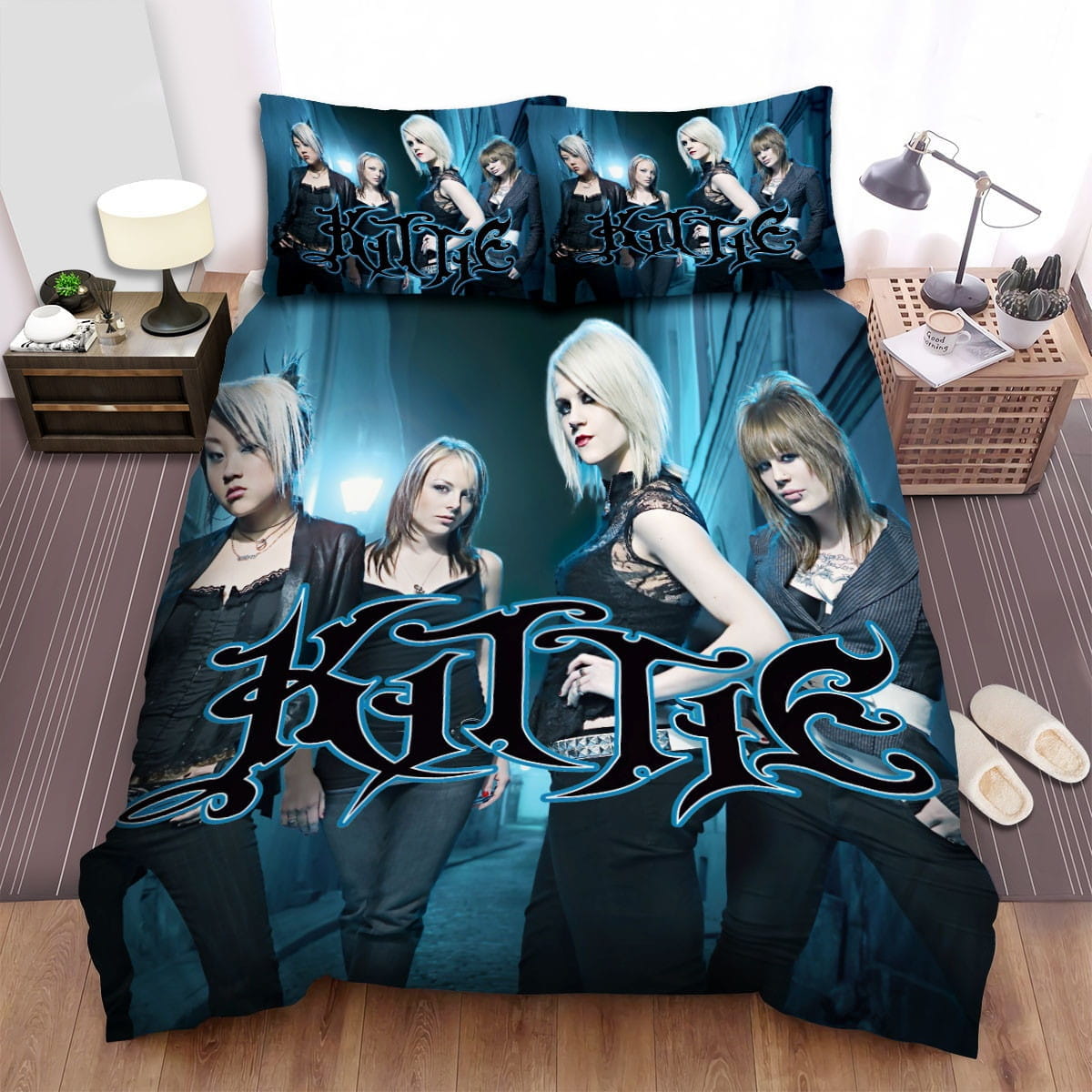 Kittie Band Blue Ground Bedding Sets Duvet Cover, Flatsheet, Pillowcases Perfect Gift For Fans