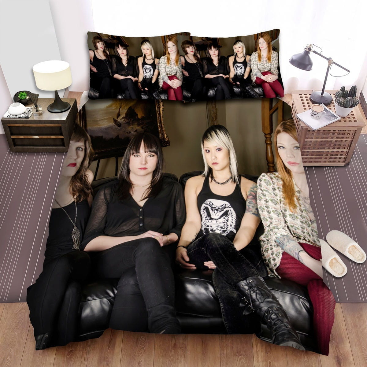 Kittie Band On Sofa Bedding Set, Gift For Christmas, Birthday, Thanksgiving