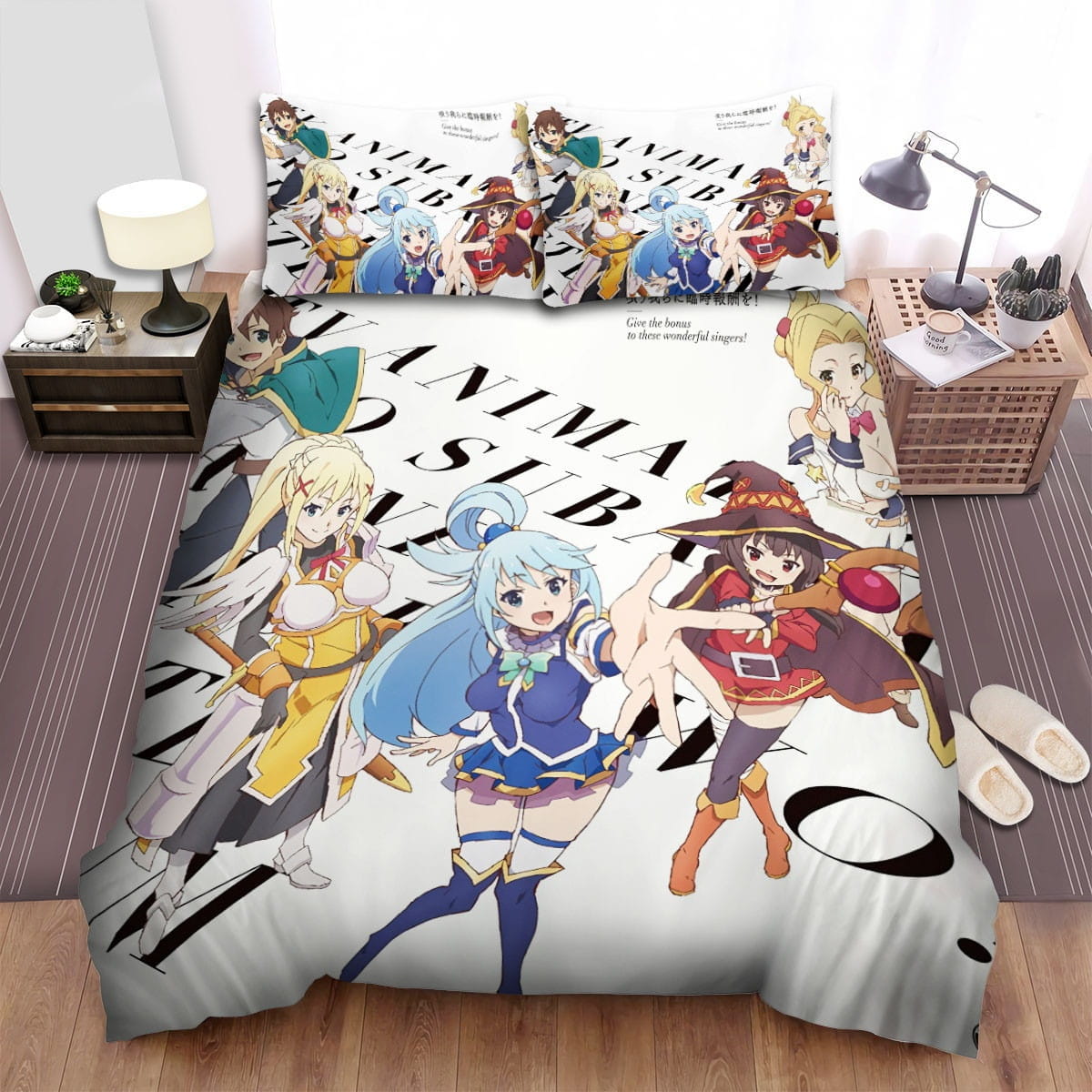 Konosuba Anime Characters Bedding Sets, Flatsheet Gift For Christmas, Thanksgiving, Halloween