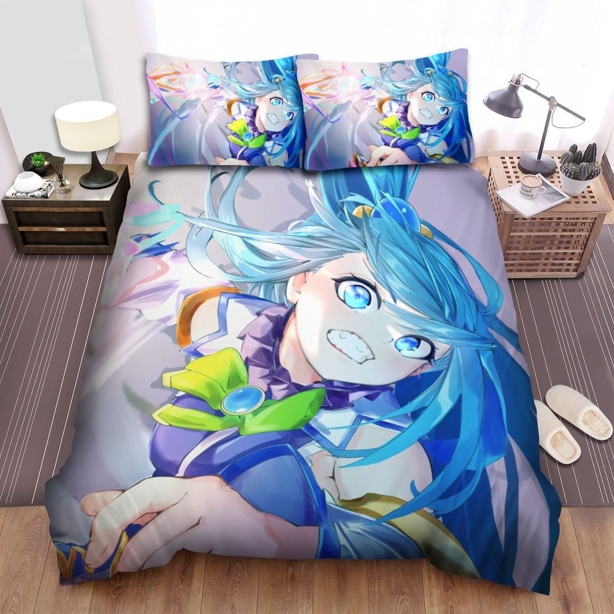 Konosuba Aqua Fighting Bedding Set, Gift For Christmas, Birthday, Thanksgiving