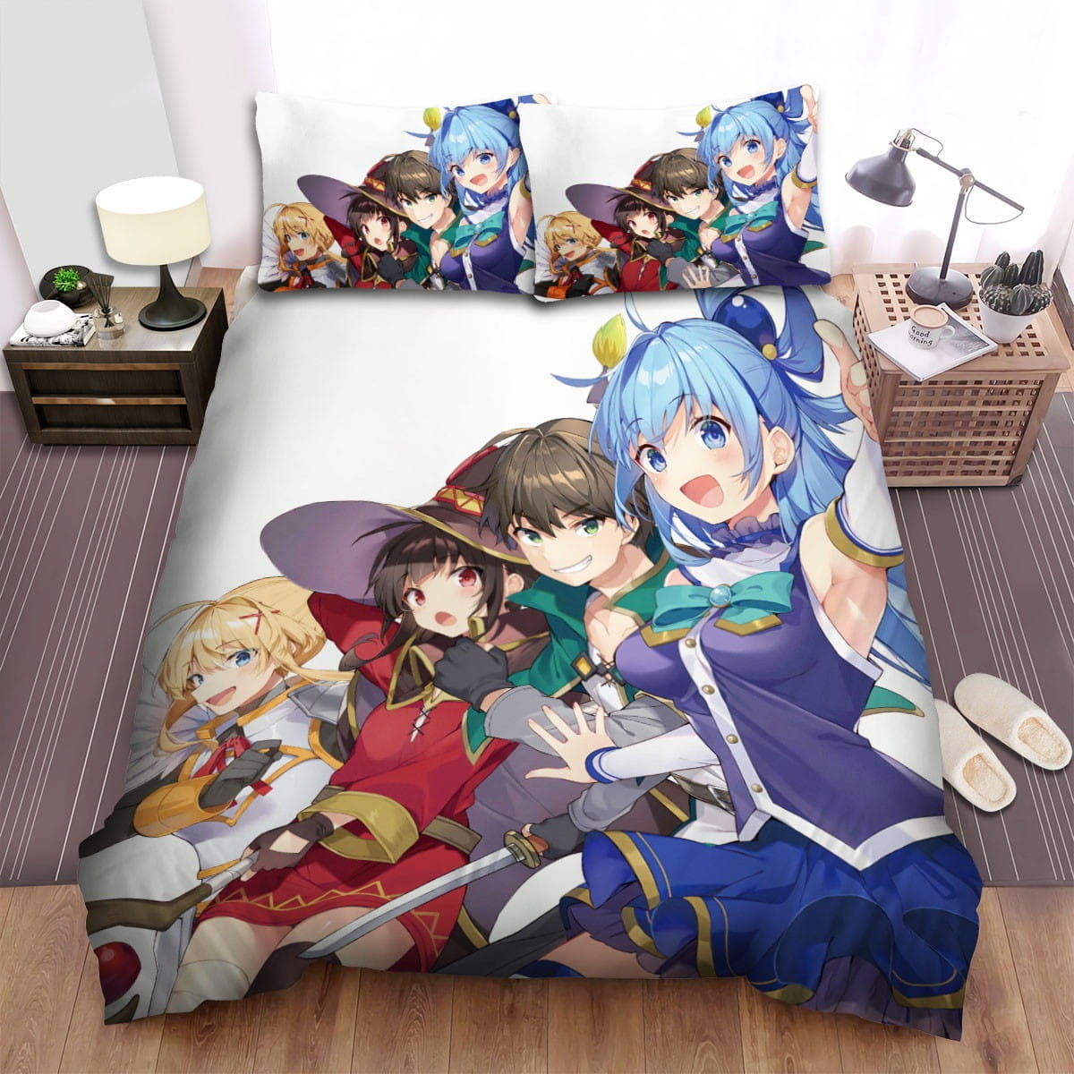 Konosuba Characters Art Bedding Sets, Flatsheet Gift For Wife, Husband, Besties