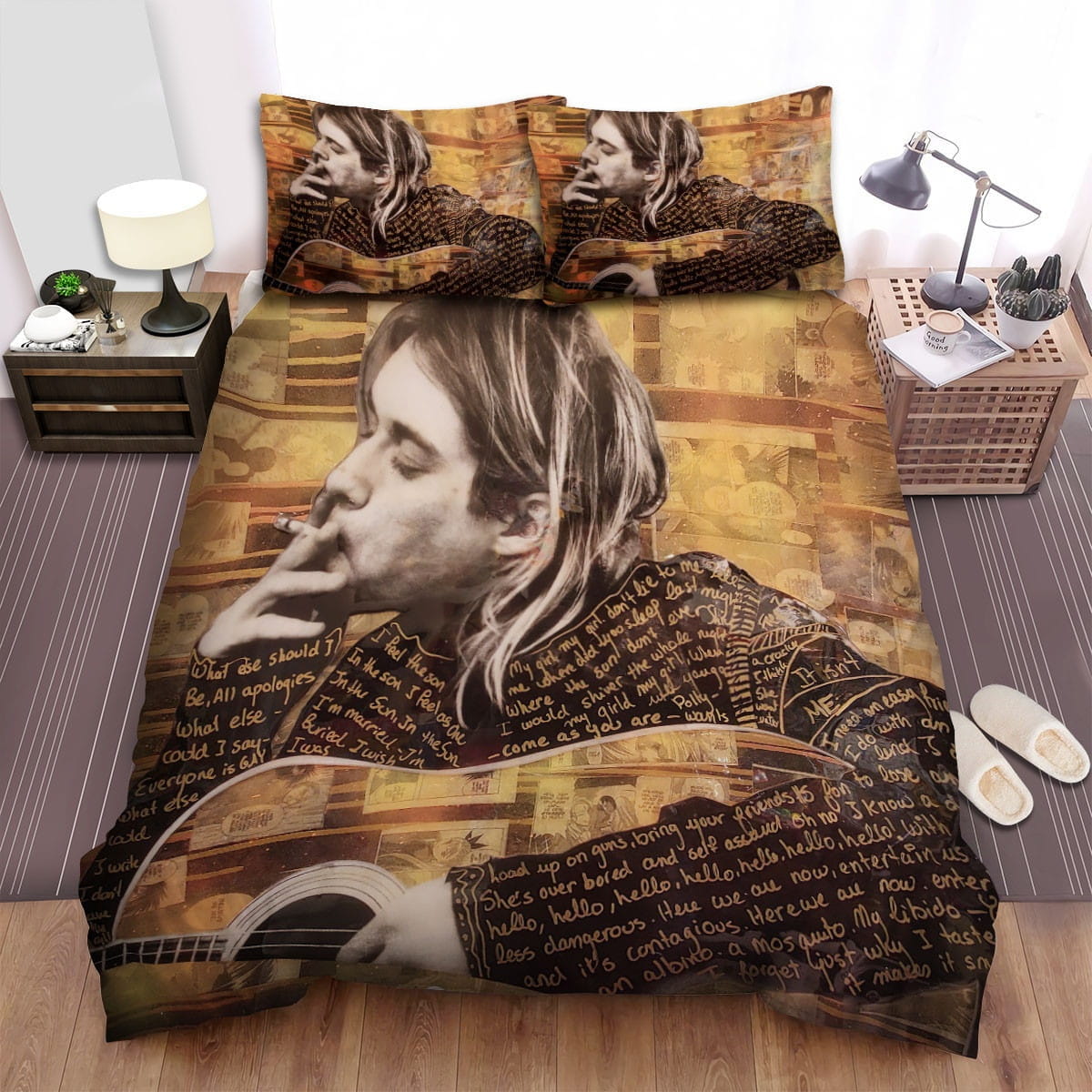 Kurt Cobain Smoking Art Decorative Bedding Sets with Duvet Cover, Flatsheet, Pillowcases