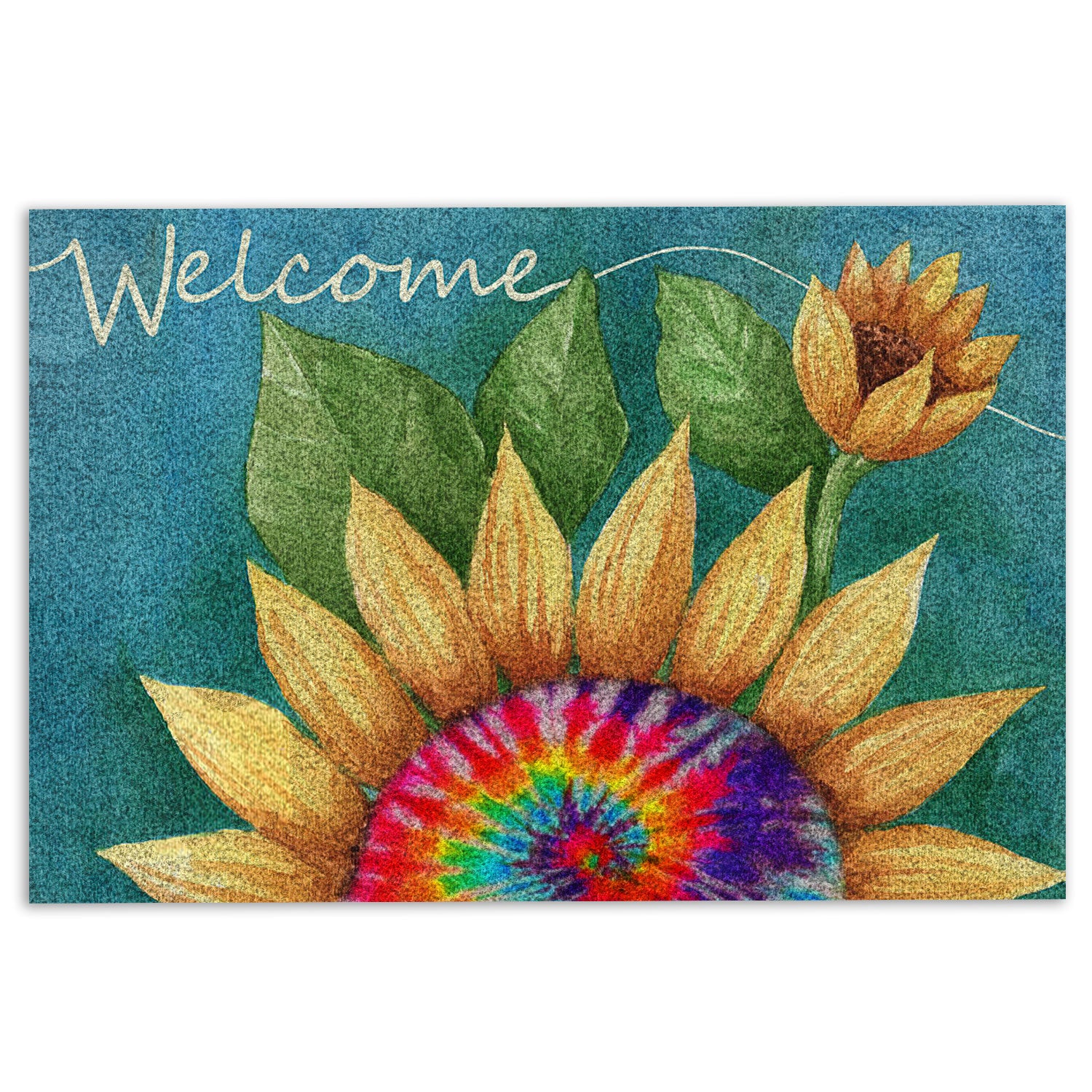 Hippie Rubber Doormat, Hippie Sunflower Colorful Tie Dye Welcome Welcome Doormat, Indoor Outdoor Door Mat, Home Decor