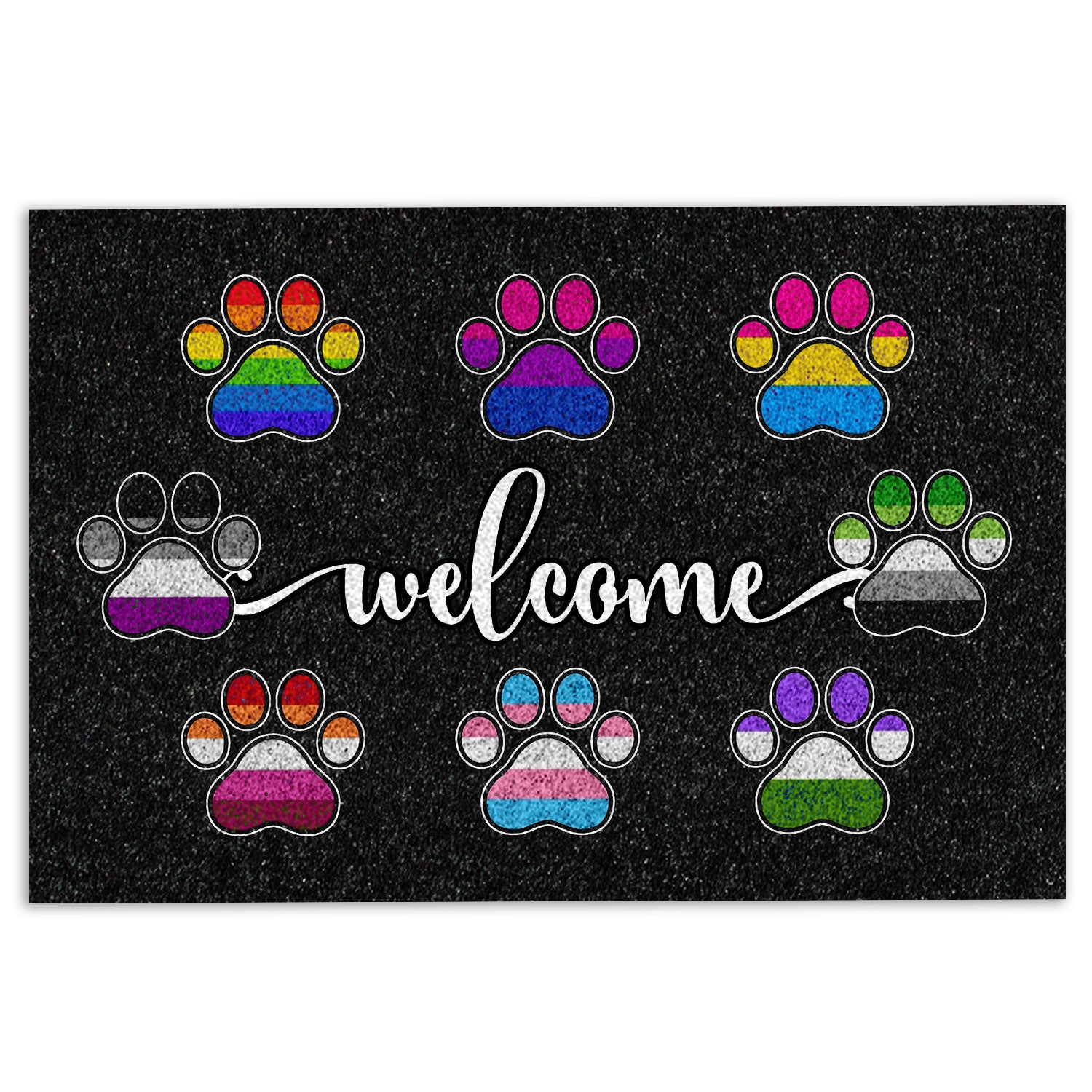 Lgbt Rubber Doormat, Lgbtq Lgbt All Are Welcome Here Dog Cat Paw Rainbow Pride Month Welcome Doormat, Indoor Outdoor Door Mat, Home Decor