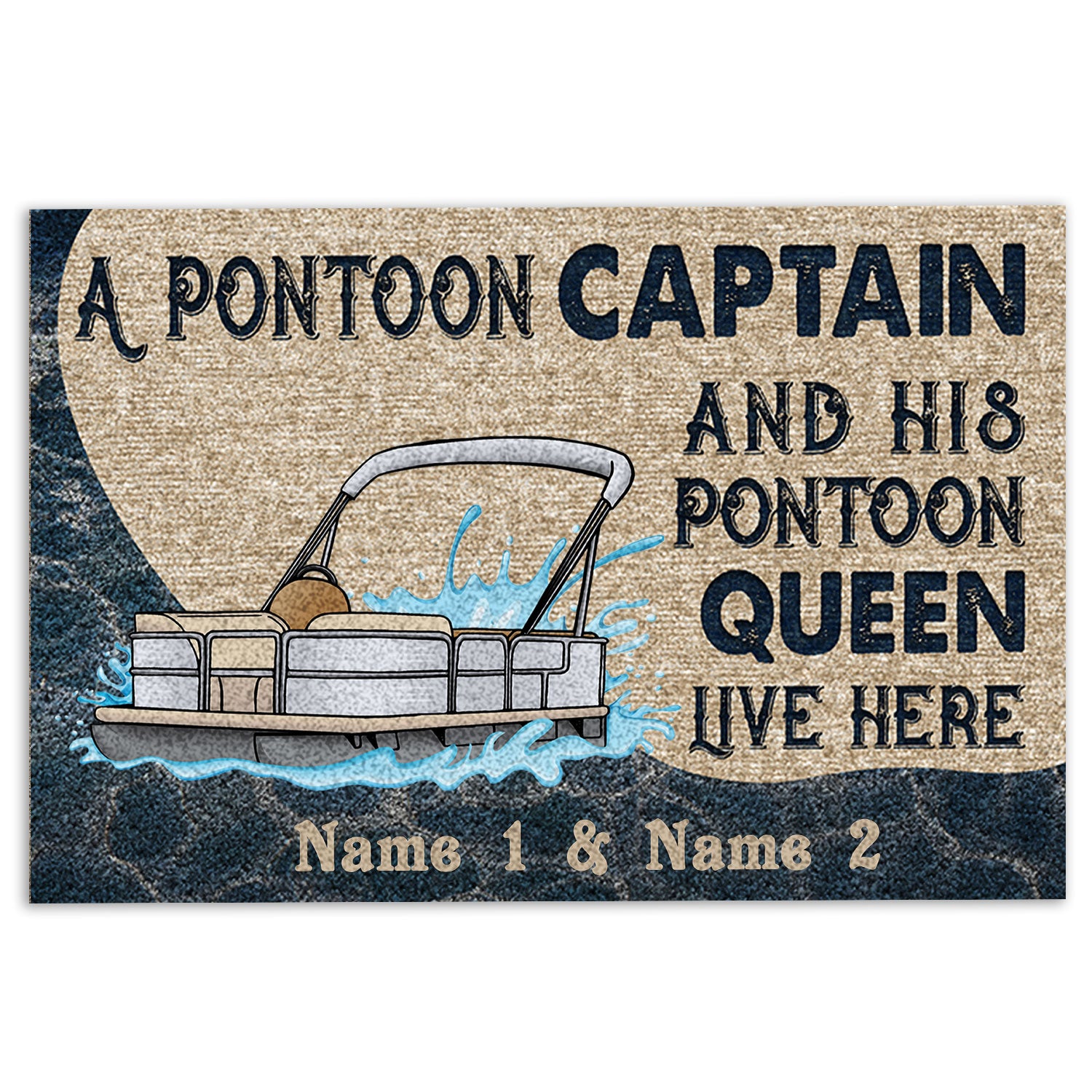Pontoon Rubber Doormat, A Pontoon Captain & His Queen Live Here Welcome Doormat, Custom Name Indoor Outdoor Door Mat, Home Decor