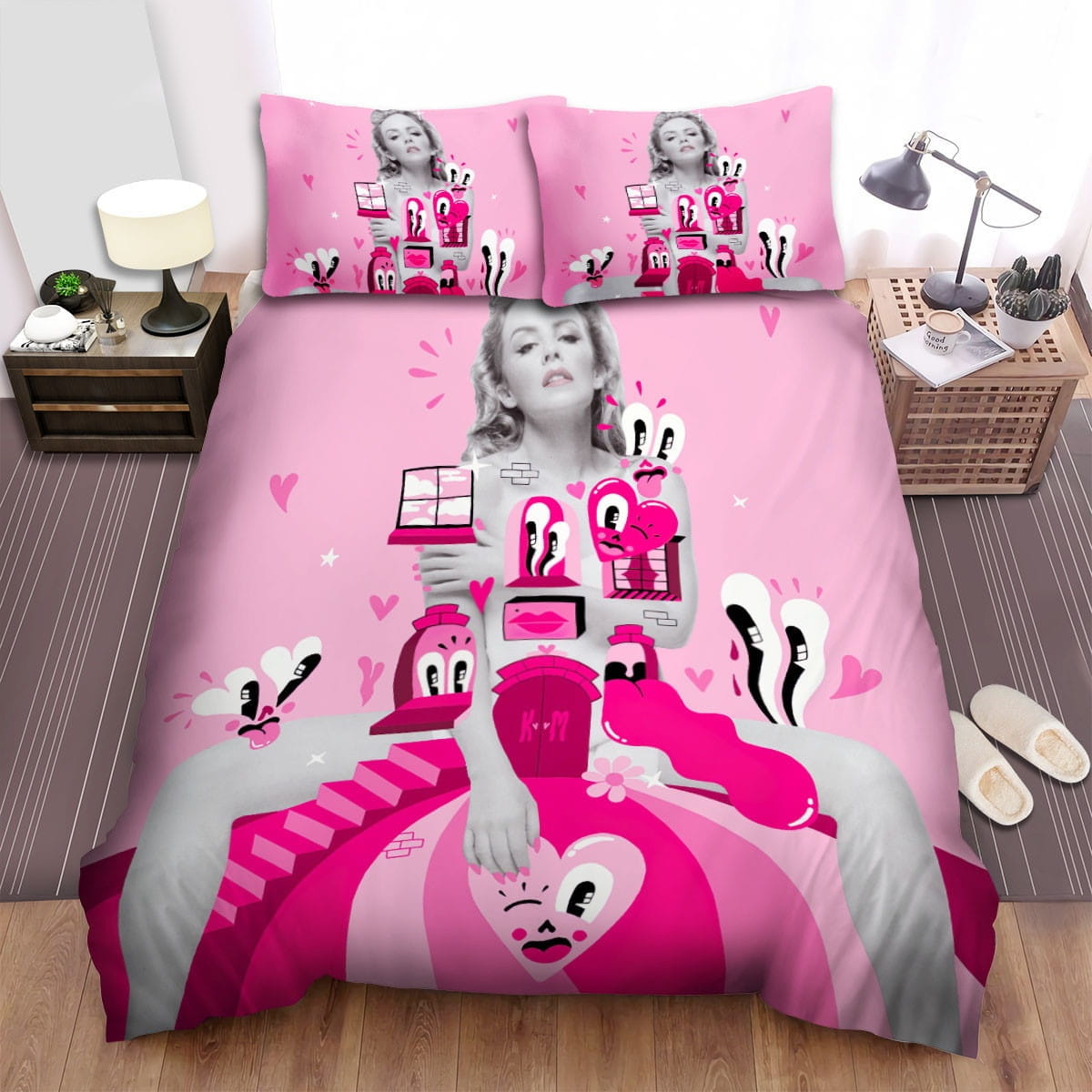Kylie Minogue Pink Decorative Bedding Sets with Duvet Cover, Flatsheet, Pillowcases
