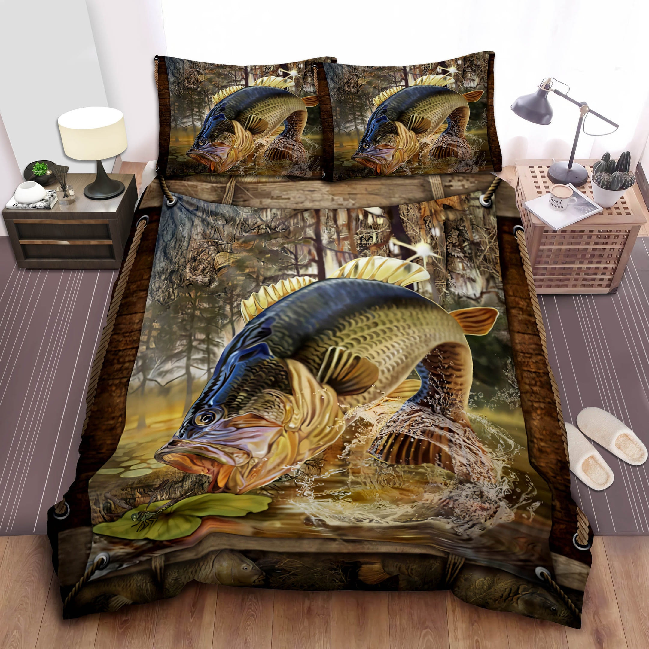 Largemouth Bass Fishing Bedding Sets, Flatsheet Gift For Wife, Husband, Besties
