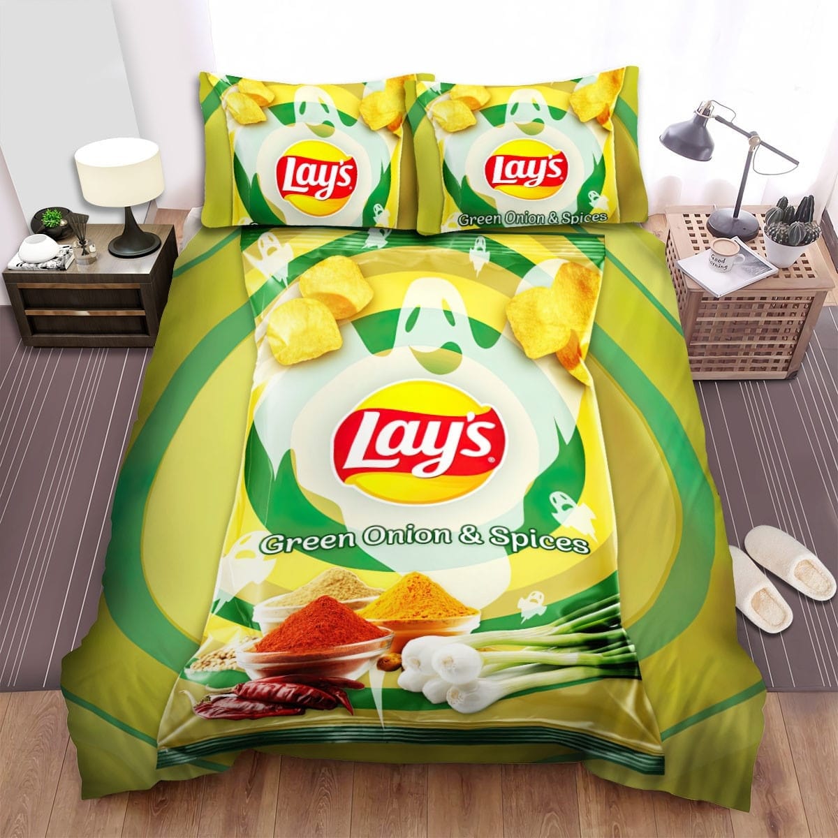 Lays Green Onion & Spices Decorative Bedding Sets with Duvet Cover, Flatsheet, Pillowcases