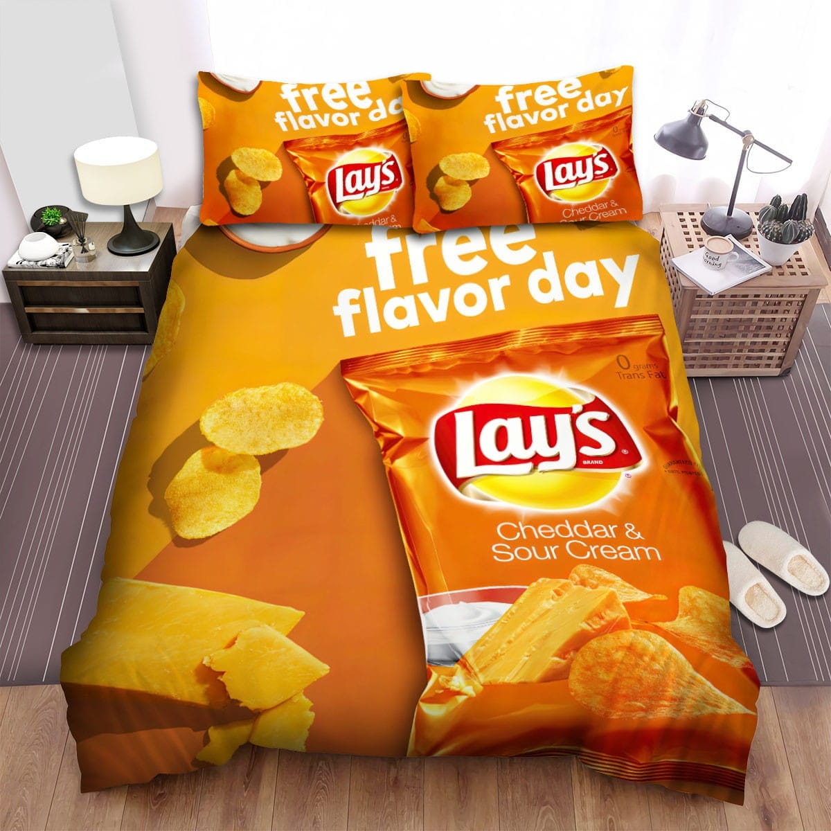 Lays Cheddar & Sour Cream Bedding Sets, Flatsheet Gift For Wife, Husband, Besties