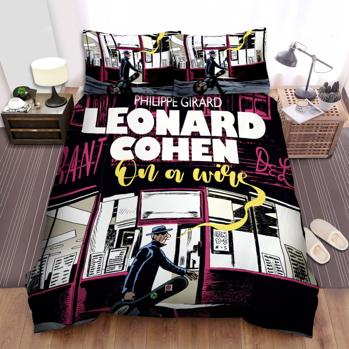 Leonard Cohen On A Wire Bedding Sets, Flatsheet Gift For Christmas, Thanksgiving, Halloween