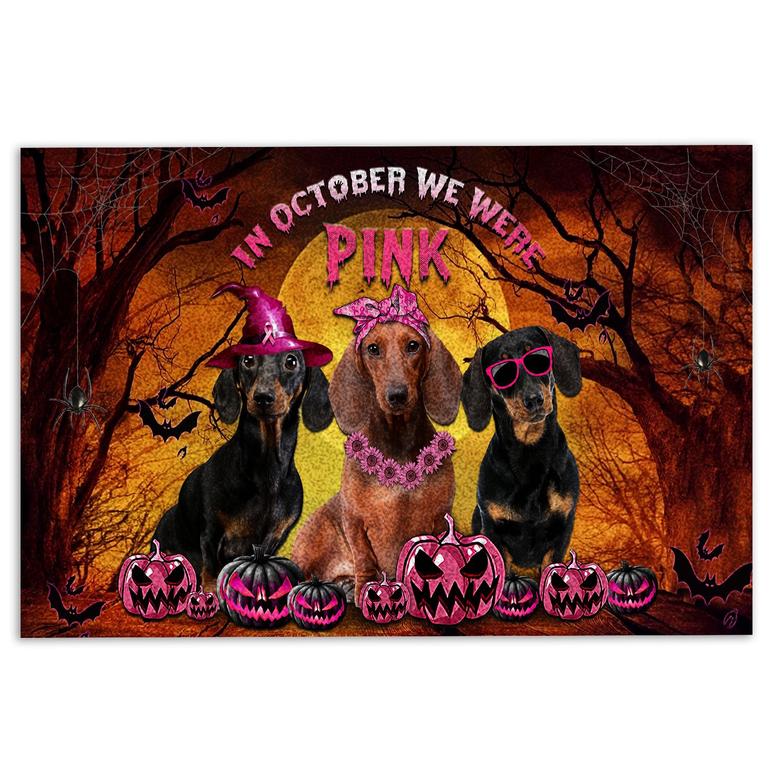 Dachshund Rubber Doormat, Breast Cancer Dachshund Weiner Doxie Dog In October We Wear Pink Welcome Doormat, Indoor Outdoor Door Mat, Home Decor