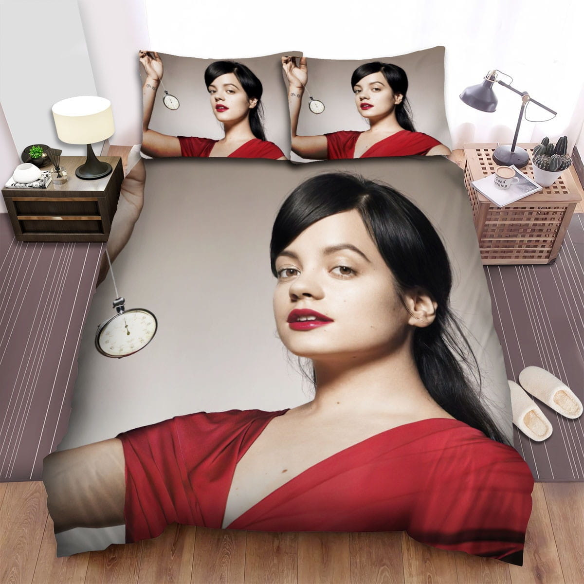 Lily Allen Music Red Dress Bedding Sets Duvet Cover, Flatsheet, Pillowcase For Your Lover