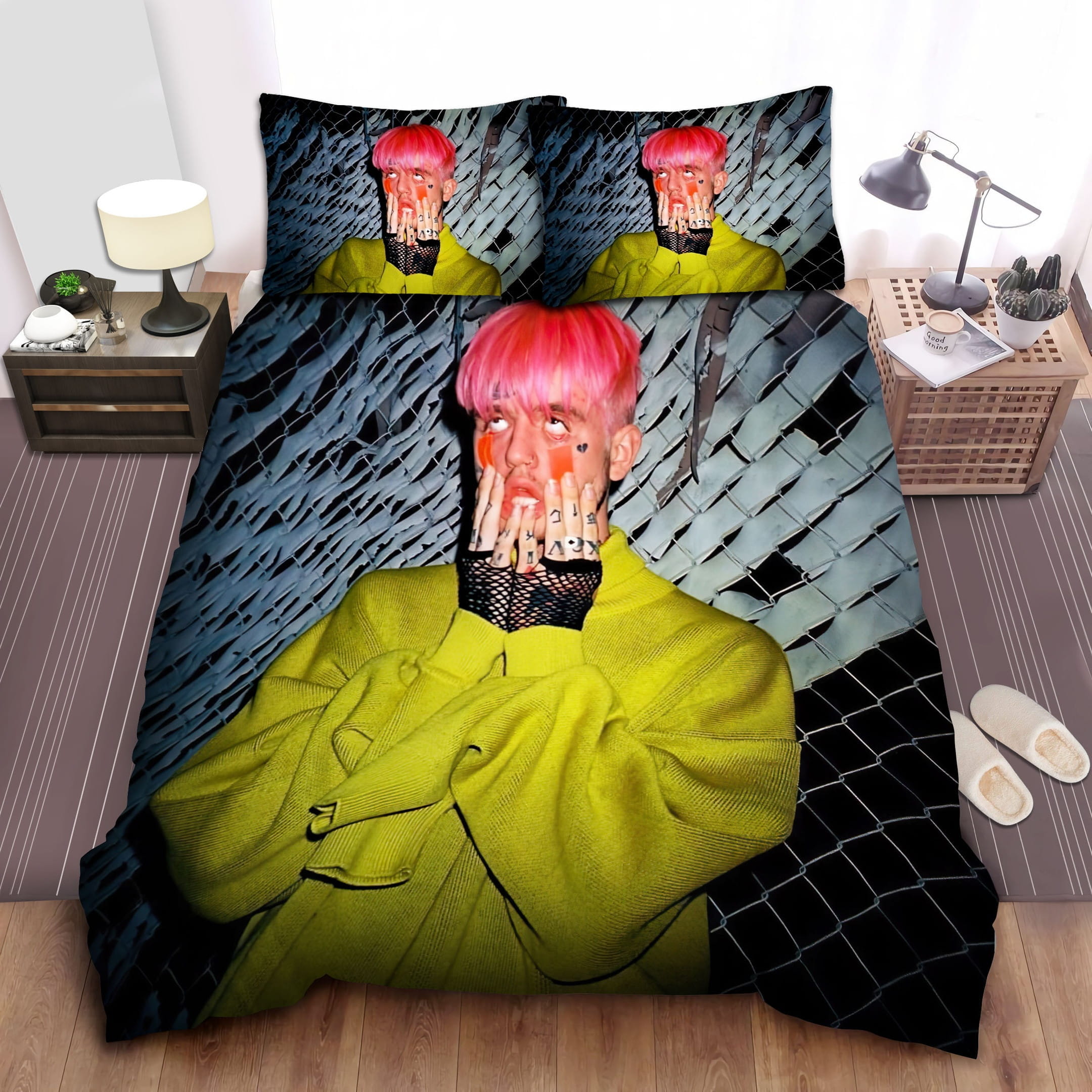 Lil Peep In Pink Hair Bedding Set, Gift For Christmas, Birthday, Thanksgiving