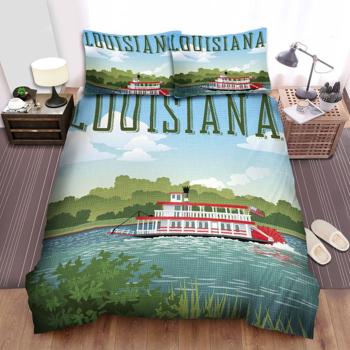 Louisiana Boat Travel Bedding Set, Gift For Christmas, Birthday, Thanksgiving