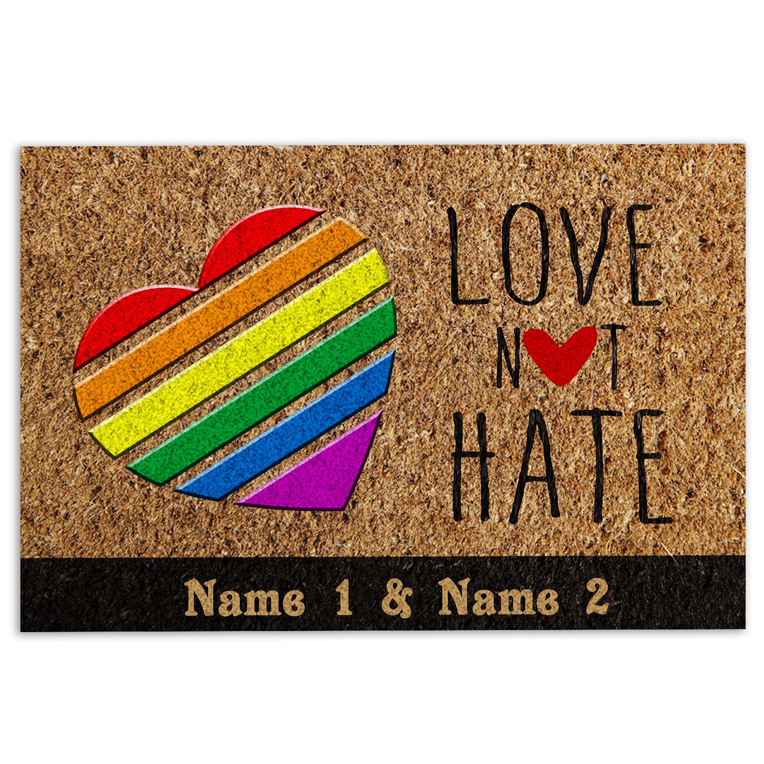 Lgbt Rubber Doormat, Lgbt Lgbtq Love Not Hate Pride Month Welcome Doormat, Custom Name Indoor Outdoor Door Mat, Home Decor