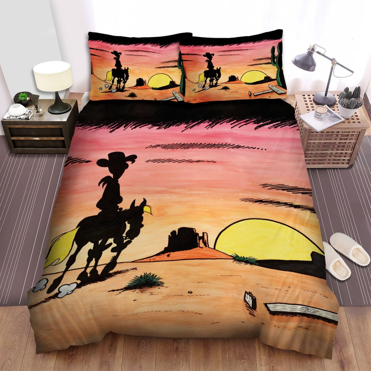 Lucky Luke Illustration Bedding Sets Duvet Cover, Flatsheet, Pillowcase For Your Lover