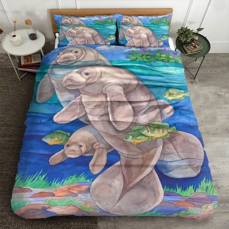 Manatees Family Bedding Sets, Flatsheet Gift For Christmas, Thanksgiving, Halloween