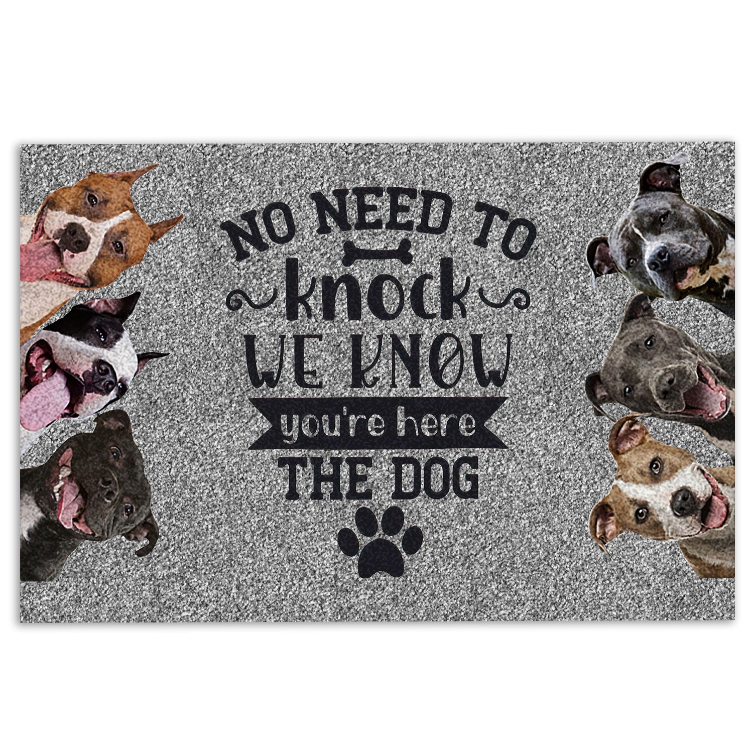 Pitbull Rubber Doormat, Pitbull Staffordshire Dog No Need To Knock We Know You'Re Here Welcome Doormat, Indoor Outdoor Door Mat, Home Decor