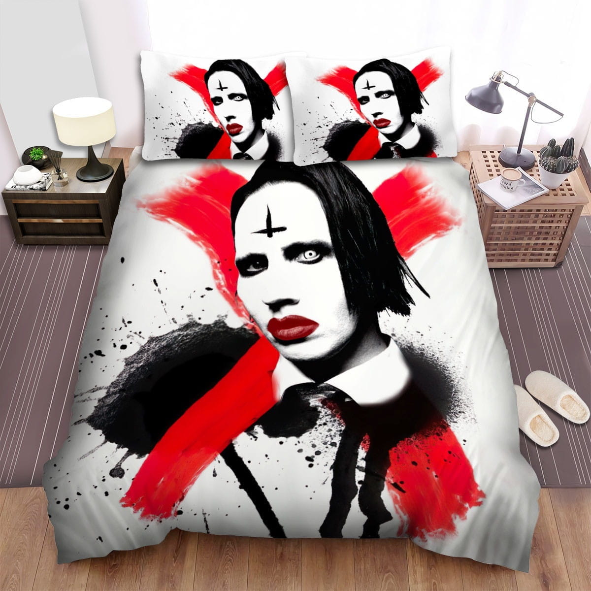 Marilyn Manson Red X Bedding Sets, Flatsheet Gift For Christmas, Thanksgiving, Halloween