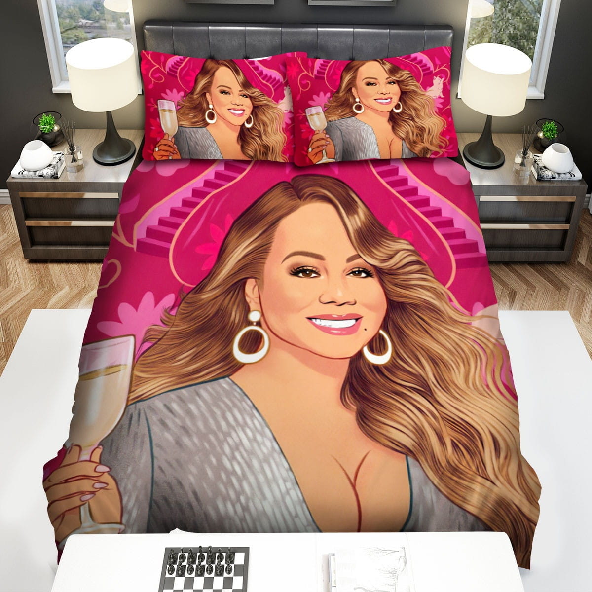 Mariah Carey Cup Of Wine Bedding Sets, Flatsheet Gift For Christmas, Thanksgiving, Halloween