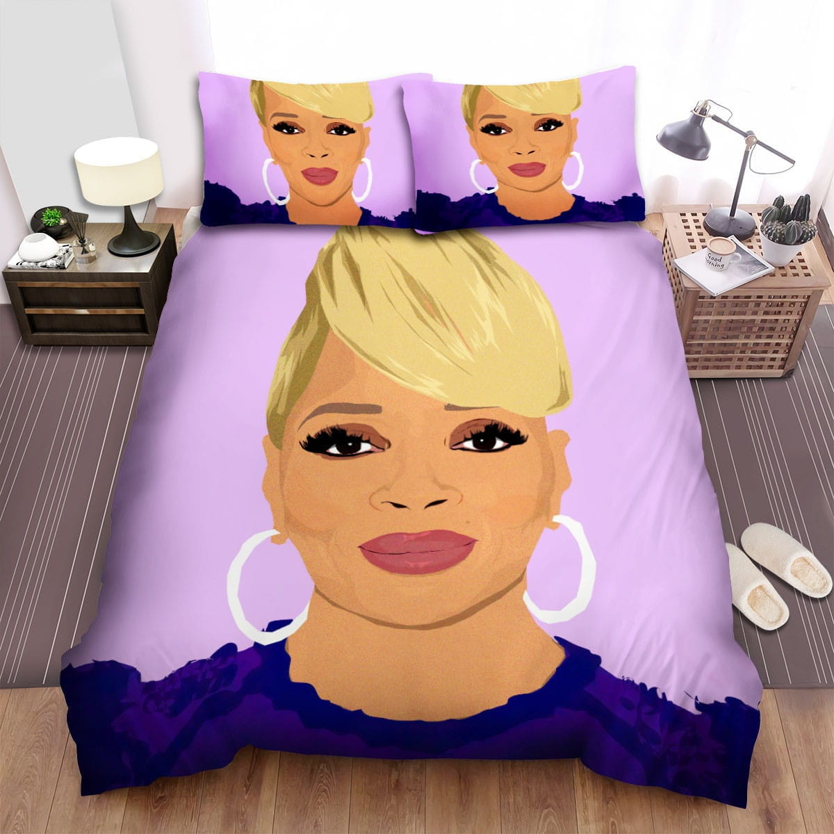 Mary J. Blige Blue Shirt Decorative Bedding Sets with Duvet Cover, Flatsheet, Pillowcases