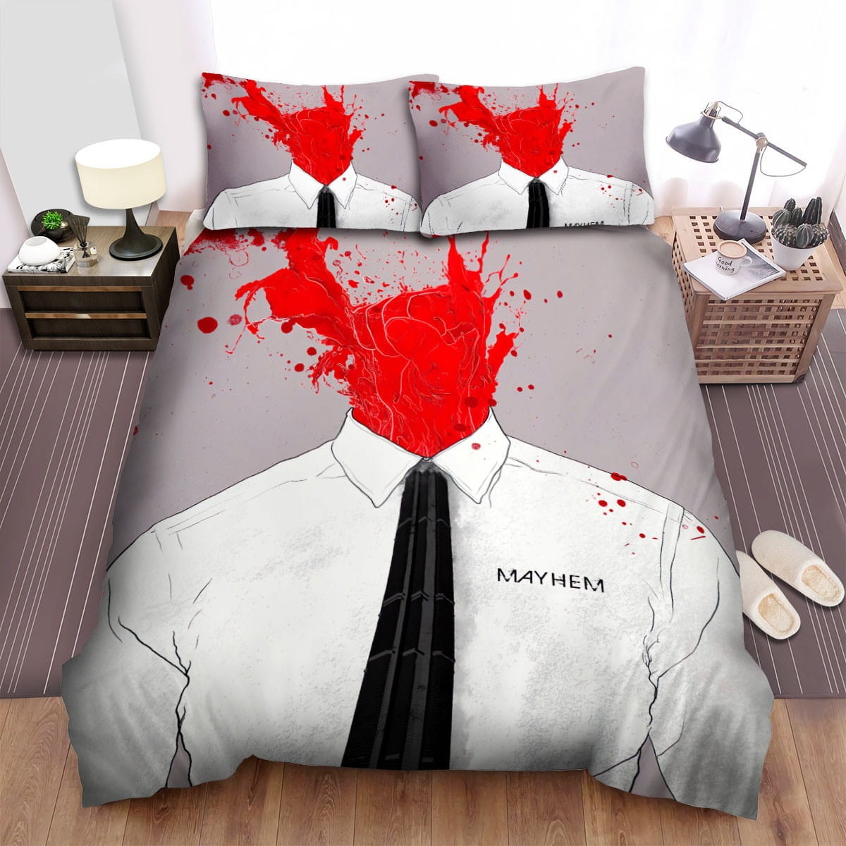 Mayhem White Shirt Art Bedding Set, Gift For Christmas, Birthday, Thanksgiving