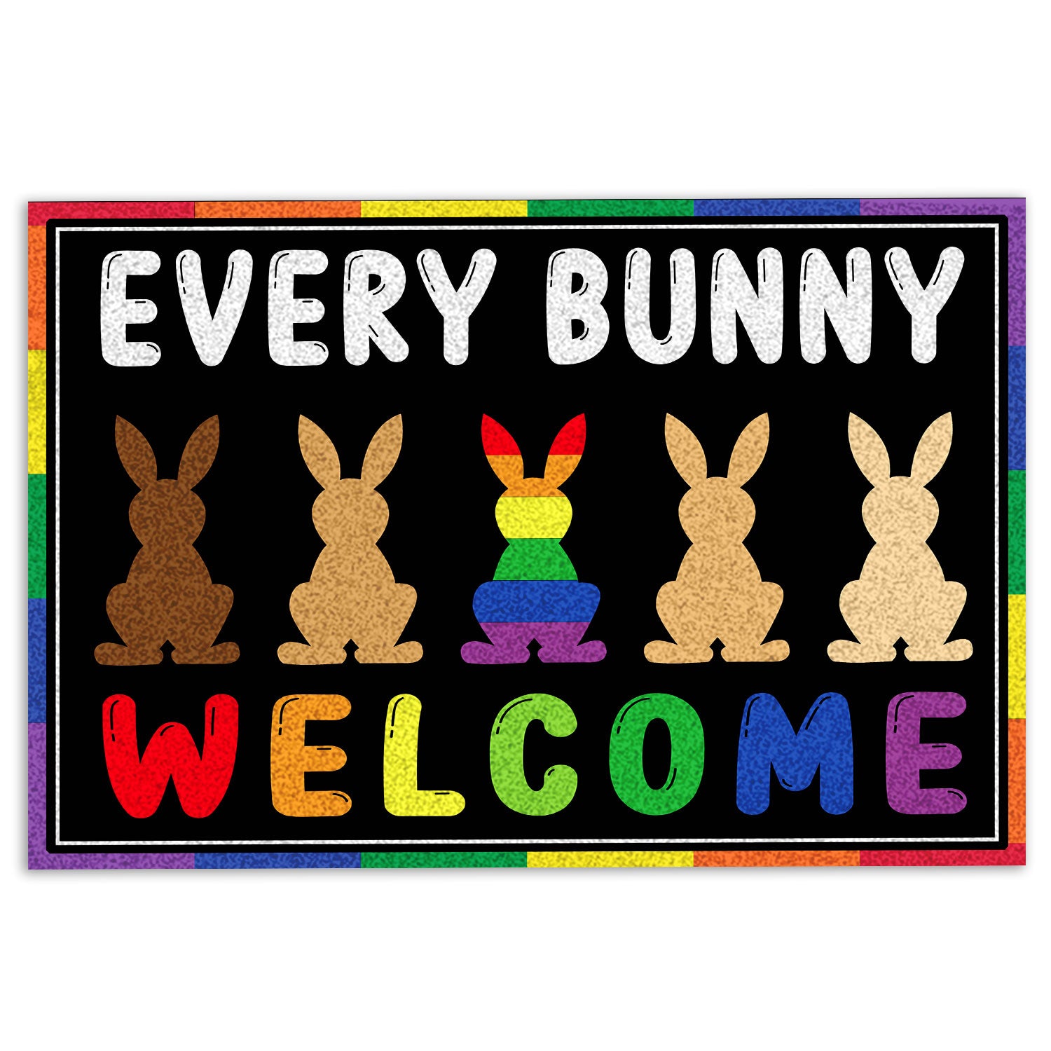 Lgbt Rubber Doormat, Lgbt Pride Love Is Love Lgbtq Everyone Bunny Welcome Equality Welcome Doormat, Indoor Outdoor Door Mat, Home Decor